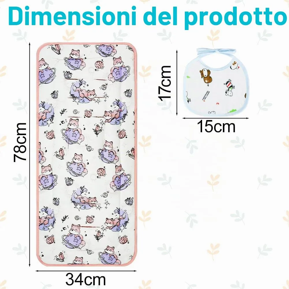 AOGOE Copriseduta Passeggino Universale in Cotone, Cuscino Riduttore Traspirante e Reversibile con Bavaglie per Neonati - immagine 2