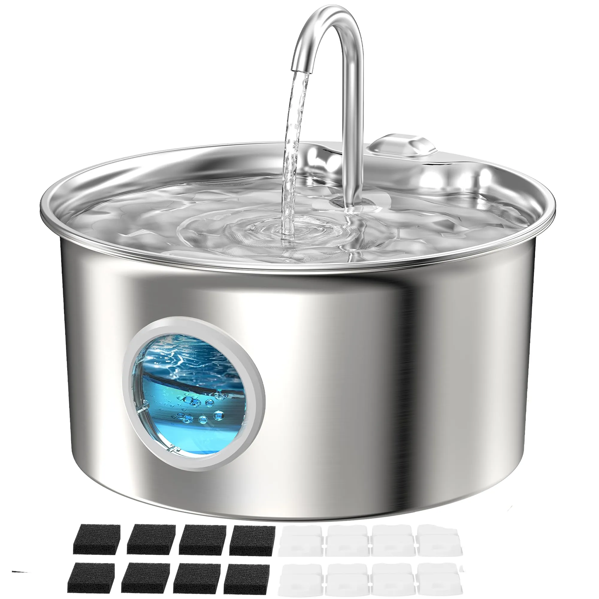ATMZIQXR Fontanella per Gatti in Acciaio Inox 2.6L S18-PLUS con 8 Filtri e 8 Spugne - immagine 1
