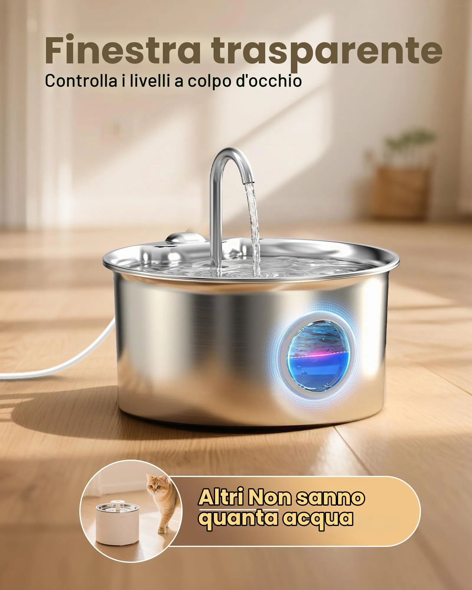 ATMZIQXR Fontanella per Gatti in Acciaio Inox 2.6L S18-PLUS con 8 Filtri e 8 Spugne - immagine 4