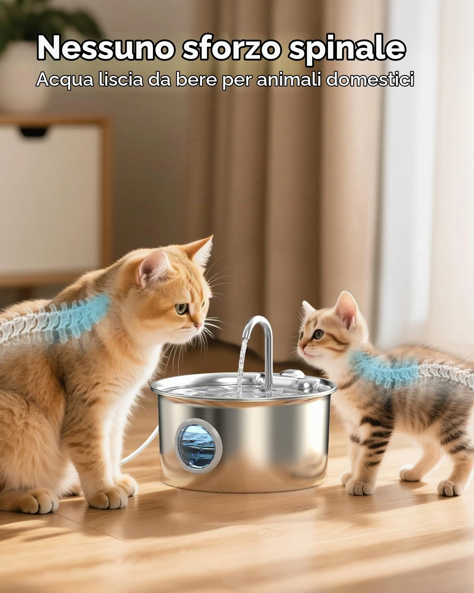 ATMZIQXR Fontanella per Gatti in Acciaio Inox 2.6L S18-PLUS con 8 Filtri e 8 Spugne - immagine 8