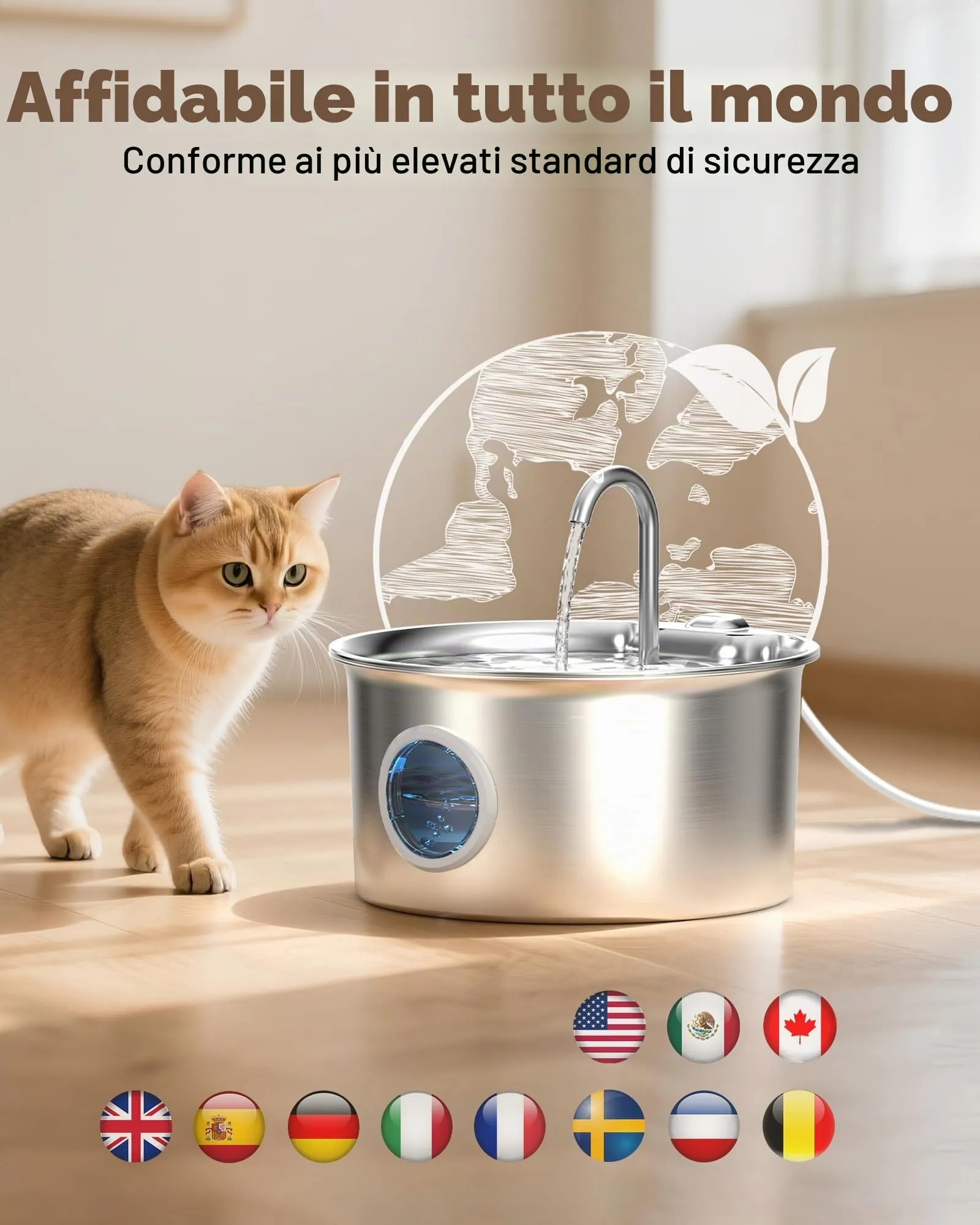 ATMZIQXR Fontanella per Gatti in Acciaio Inox 2.6L S18-PLUS con 8 Filtri e 8 Spugne - immagine 9