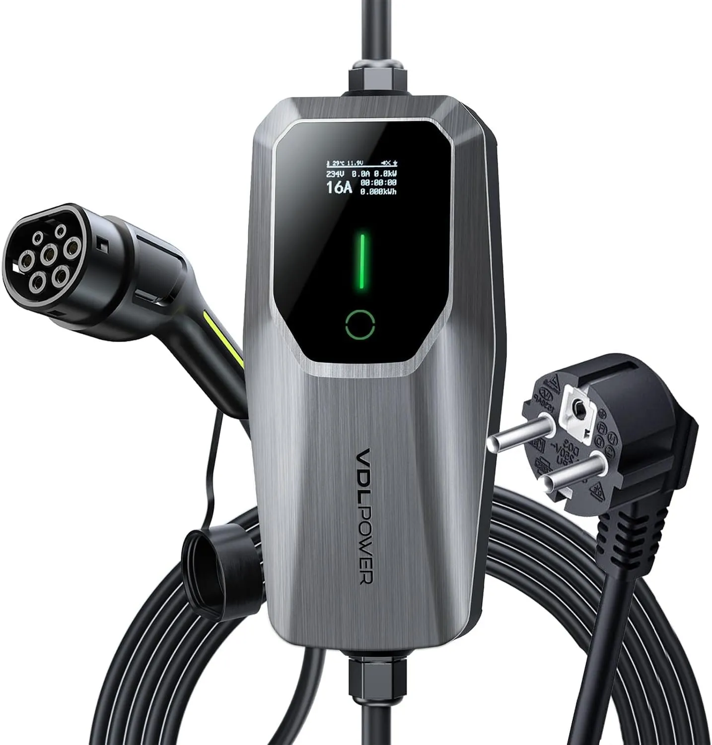 VDLPOWEREU Cavo Ricarica Auto Elettrica Tipo 2, 3.6 kW 16A, 5M, Presa Schuko EU, IP65 (IEC 62196-2) - immagine 1