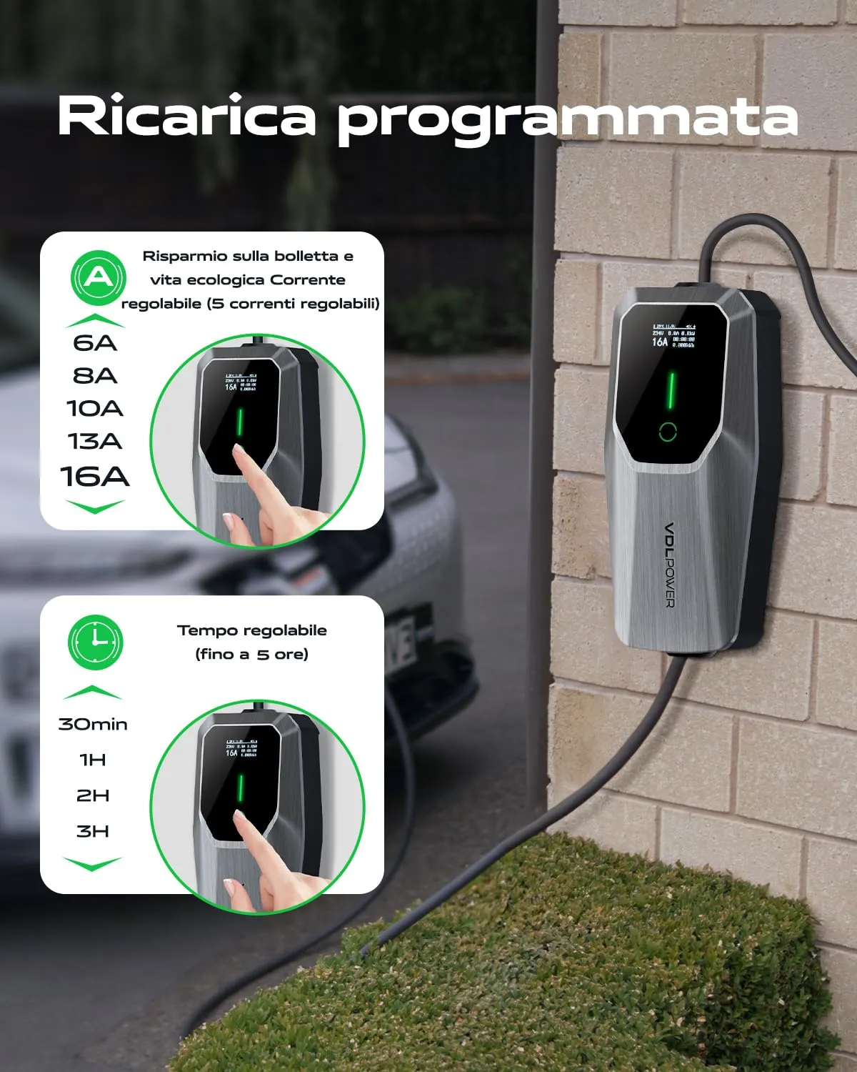 VDLPOWEREU Cavo Ricarica Auto Elettrica Tipo 2, 3.6 kW 16A, 5M, Presa Schuko EU, IP65 (IEC 62196-2) - immagine 3