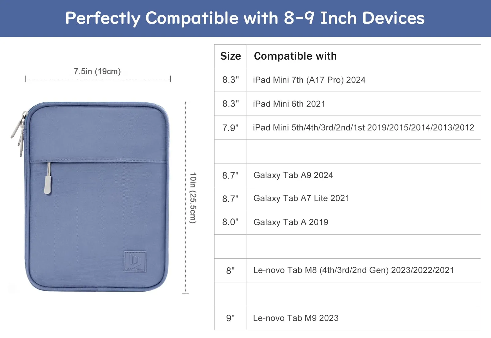Dadanism Custodia Borsa Portatile per Tablet 8-9 Pollici, Blu - immagine 2
