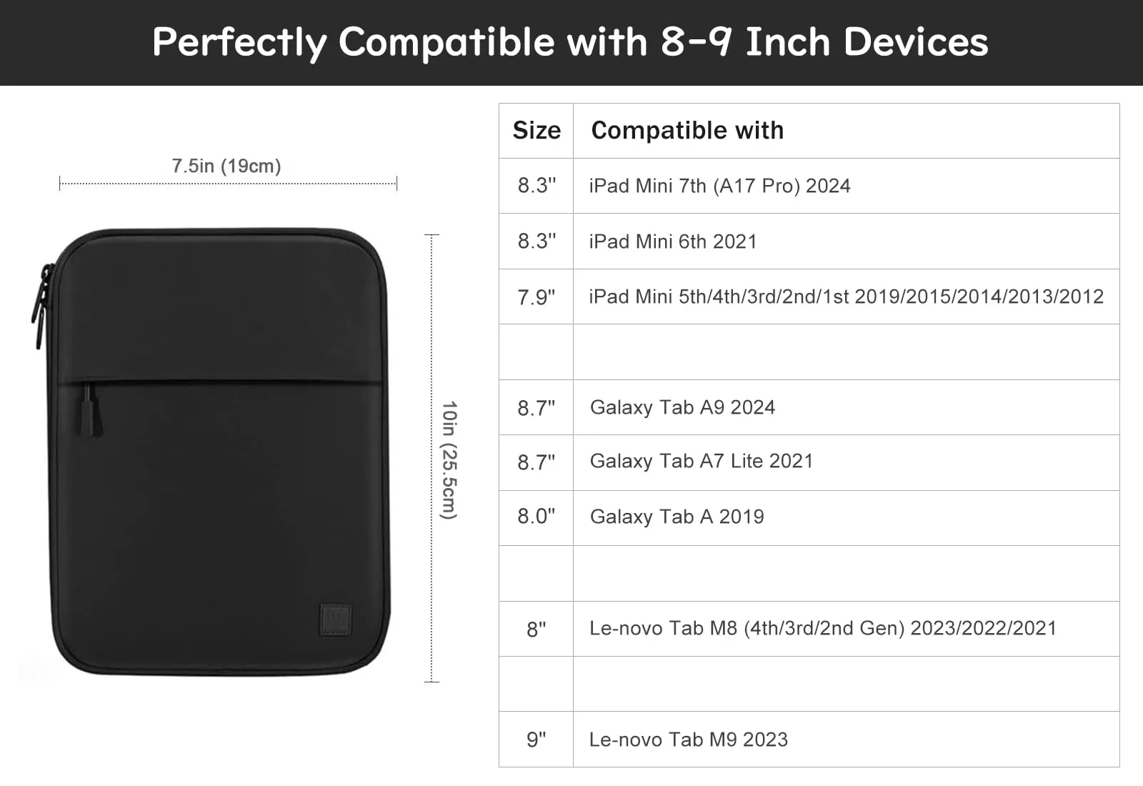 Dadanism Custodia Borsa Portatile per Tablet 8-9 Pollici, Nero - immagine 2