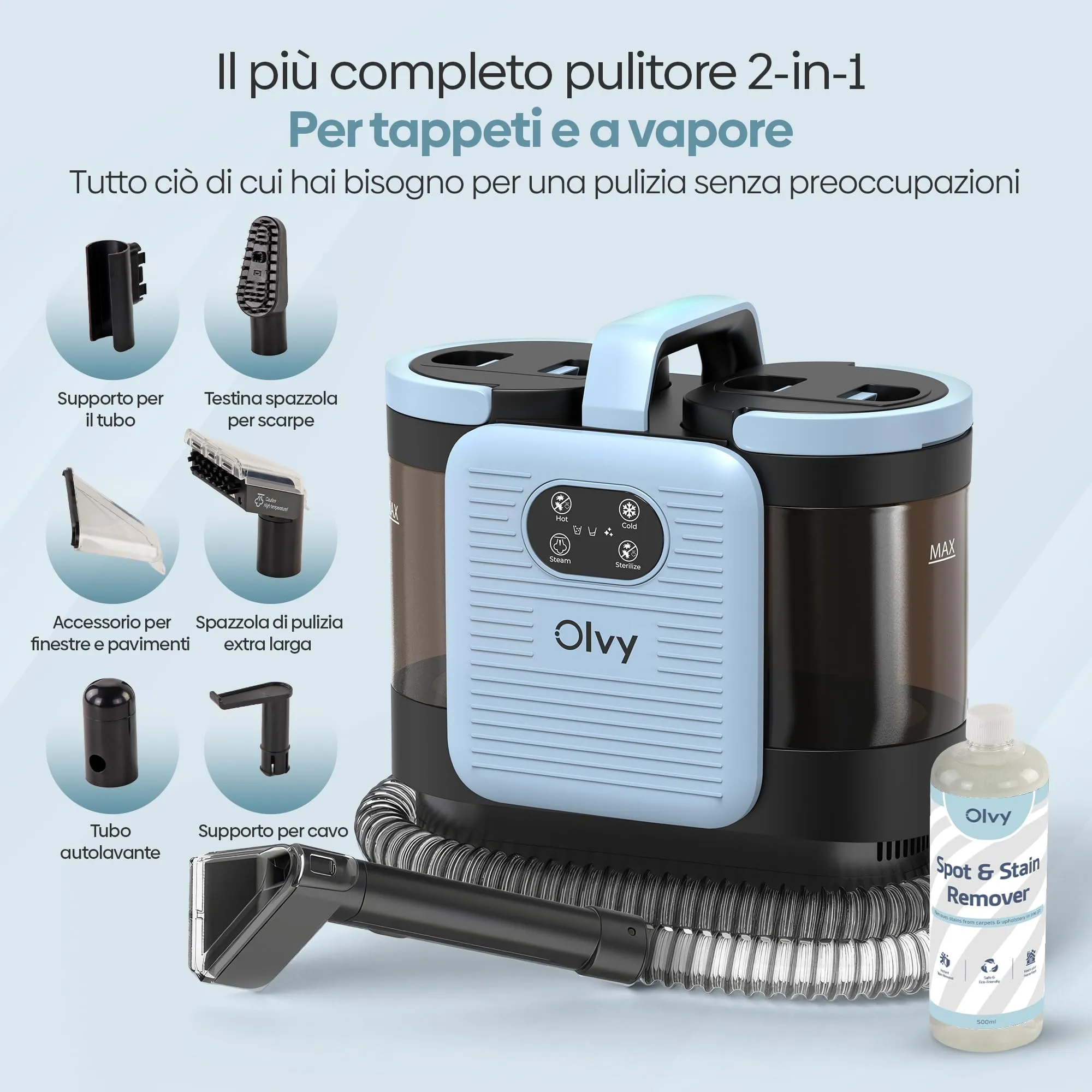 Olvy C998 Pulitore a vapore per tappe Lavapavimenti Lavamoche Aspiratore Lavadivano - immagine 4