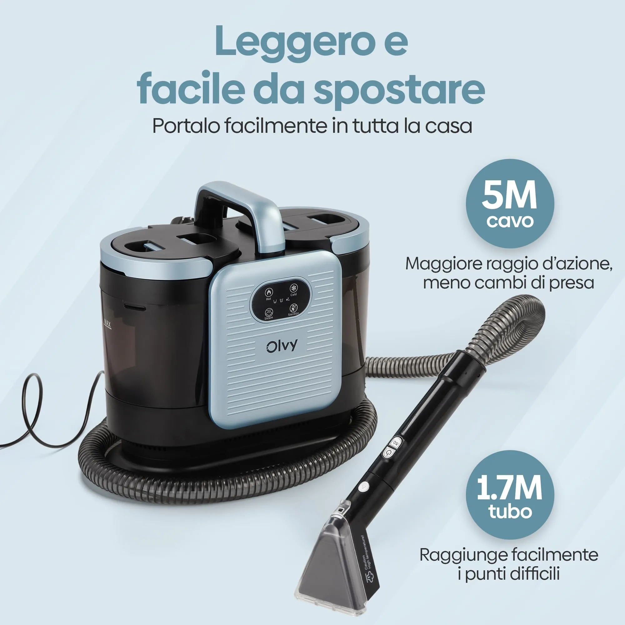 Olvy C998 Pulitore a vapore per tappe Lavapavimenti Lavamoche Aspiratore Lavadivano - immagine 6