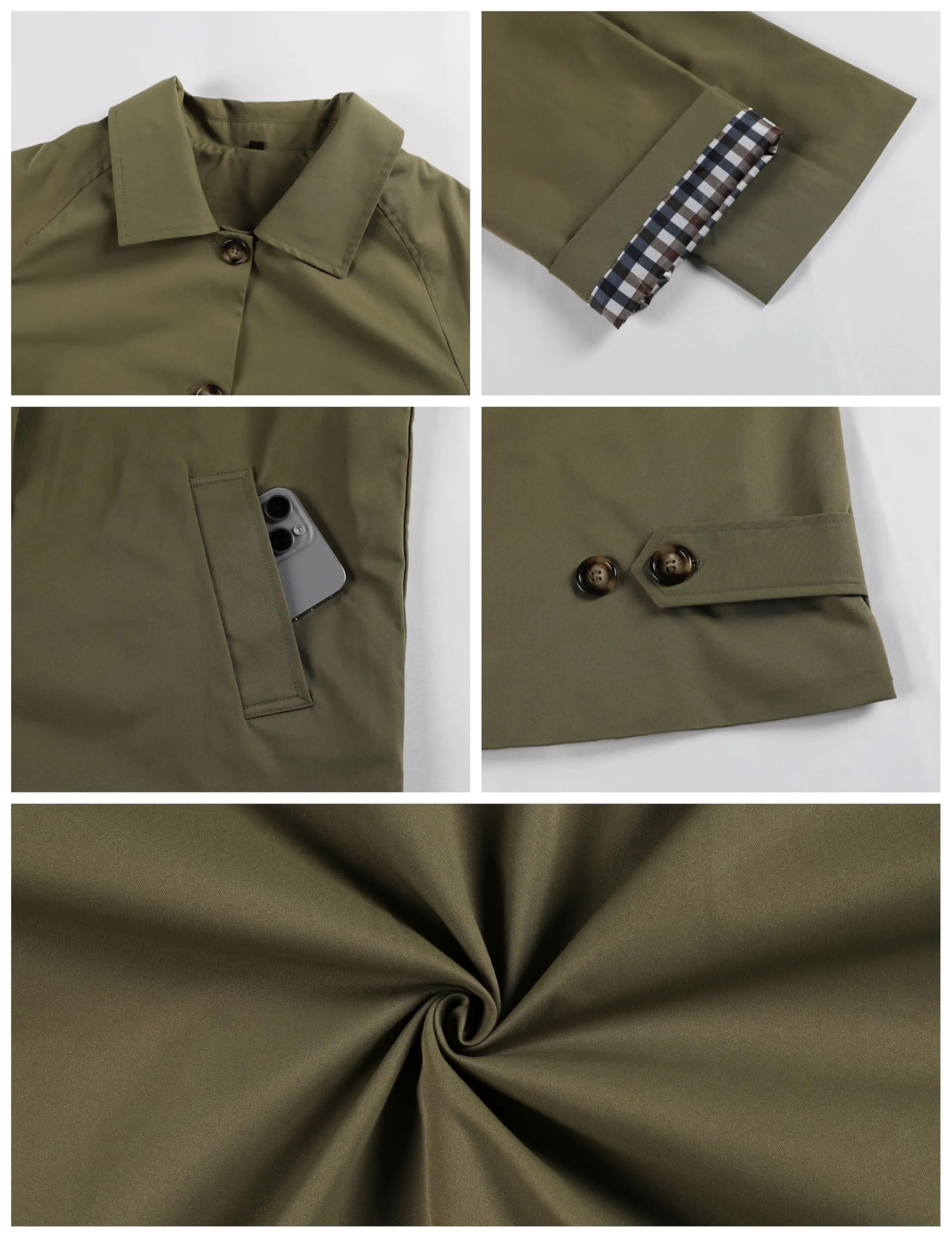 Dqbeng Giacca Donna Corta Stile Trench Verde Oliva, XL - immagine 6