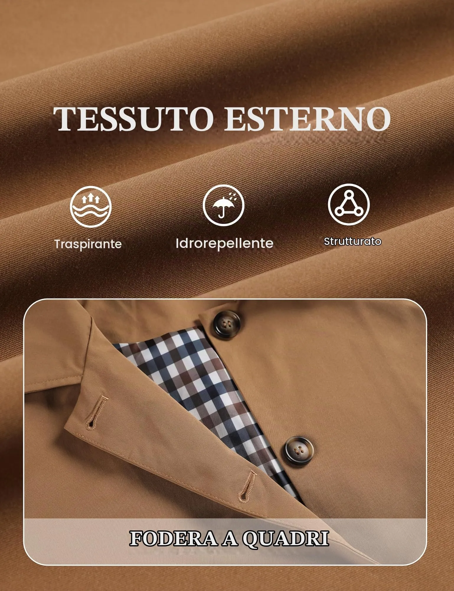 Dqbeng Giacca Corta da Donna in Stile Trench, Cammello, Medium - immagine 6