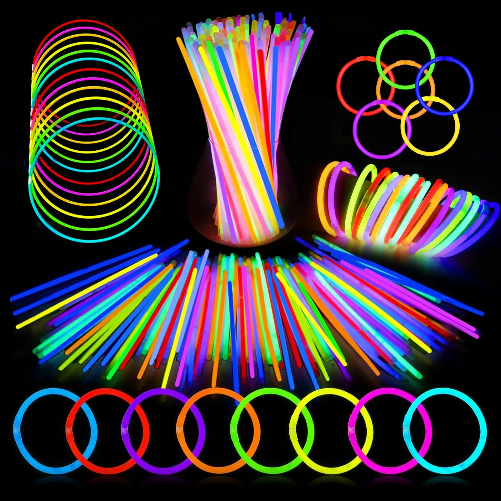 UooEA Bastoncini Luminosi Fluo con Connettori, 100 Pezzi - immagine 1