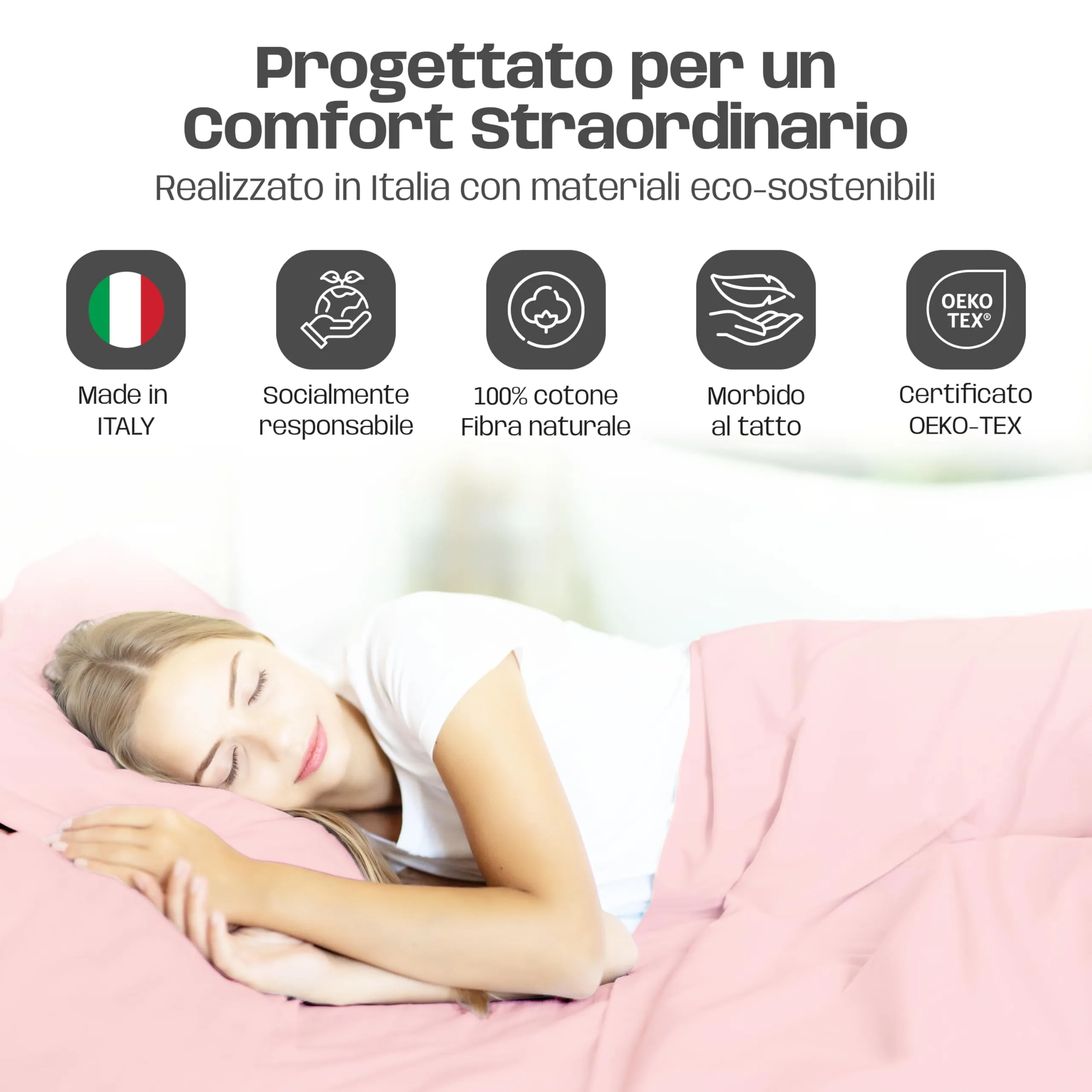 Narciso Lenzuola Matrimoniali 100% Cotone Made in Italy, Completo Letto con Lenzuolo Sotto con Angoli 180x200, Lenzuolo Sopra 240x290 e 2 Federe 50x80cm (Rosa Chiaro) - immagine 3