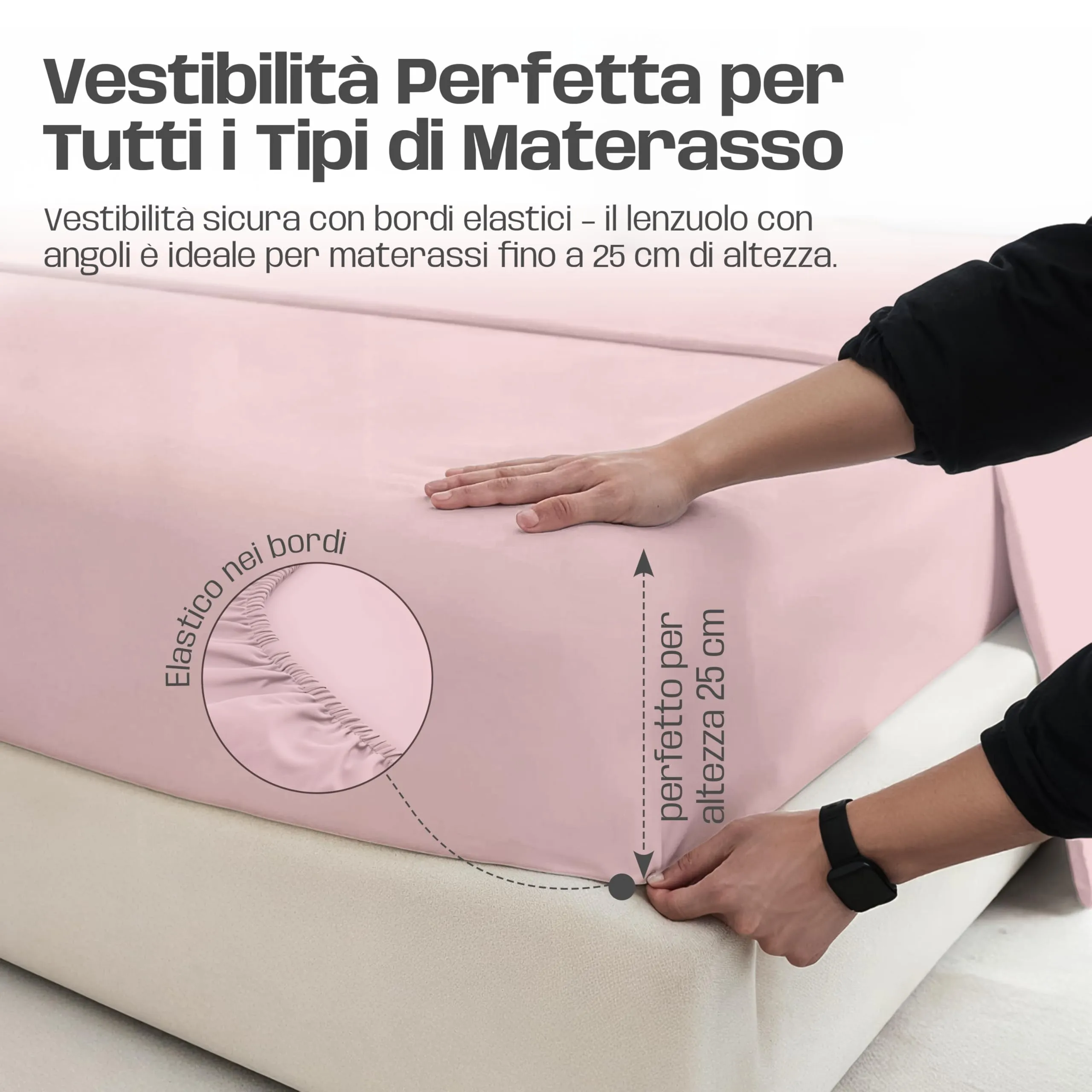 Narciso Lenzuola Matrimoniali 100% Cotone Made in Italy, Completo Letto con Lenzuolo Sotto con Angoli 180x200, Lenzuolo Sopra 240x290 e 2 Federe 50x80cm (Rosa Chiaro) - immagine 4