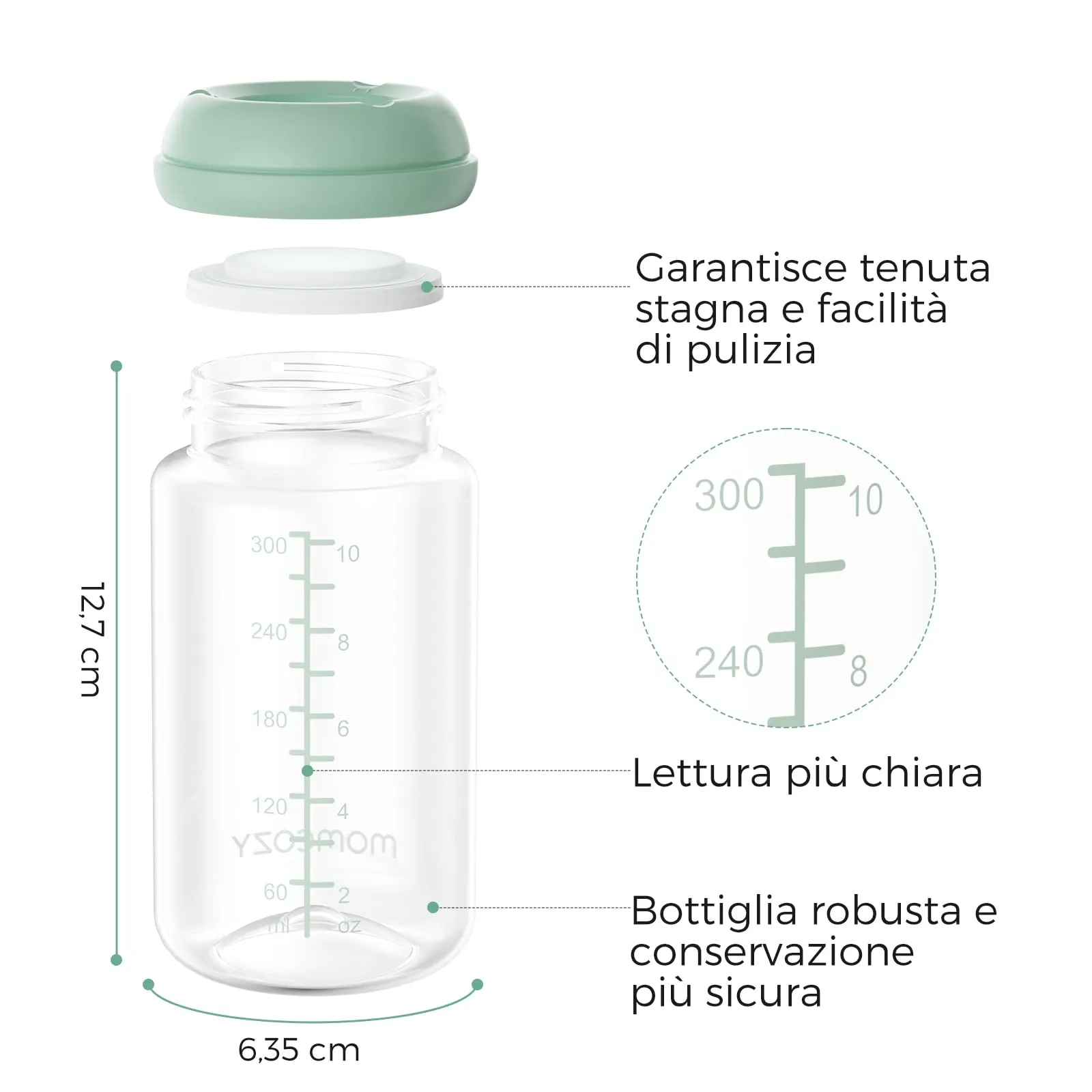 Momcozy Bottiglie Conservazione Latte Materno 300 ml Collo Largo, 4 Pezzi - immagine 3