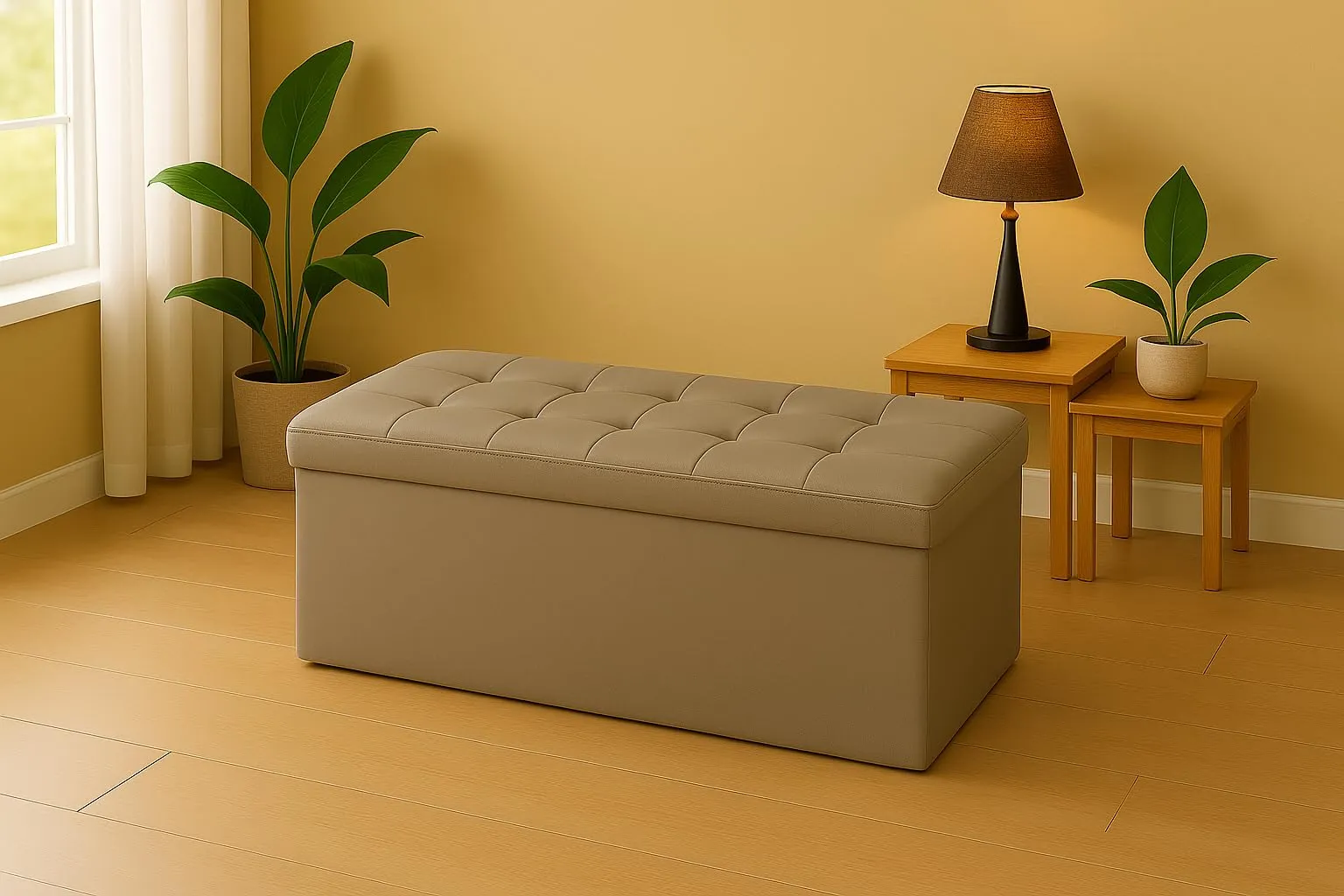 GX GARGIX Pouf Panca Imbottita con Vano Contenitore Baule Trapuntato in Ecopelle, Les-2 Fango - immagine 1