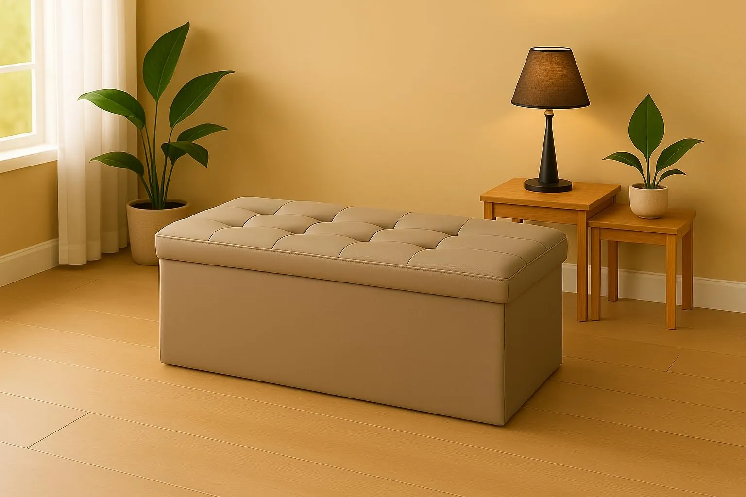 GX GARGIX Pouf Panca Imbottita con Vano Contenitore Baule Trapuntato in Ecopelle (Les-8 Tortora) - immagine 1