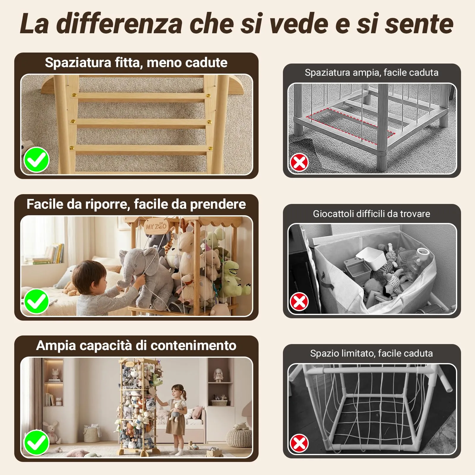Cosyland Organizer Peluche per Bambini in Legno di Pino, 141 x 55 x 49 cm - immagine 5
