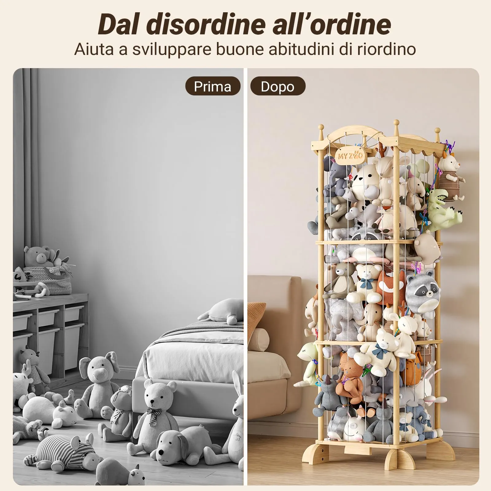 Cosyland Organizer Peluche per Bambini in Legno di Pino, 141 x 55 x 49 cm - immagine 7