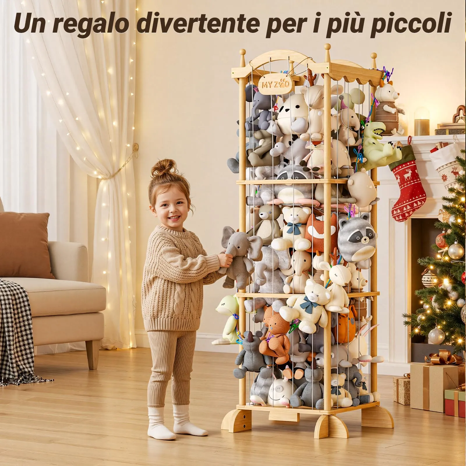 Cosyland Organizer Peluche per Bambini in Legno di Pino, 141 x 55 x 49 cm - immagine 8