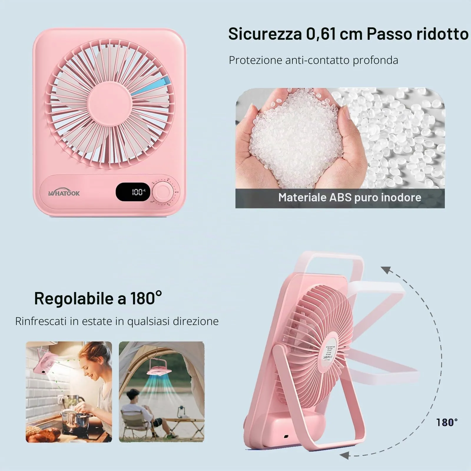 WHATOOK Set di 2 Ventilatori da Tavolo Ricaricabili 2000 mAh Silenziosi - immagine 4