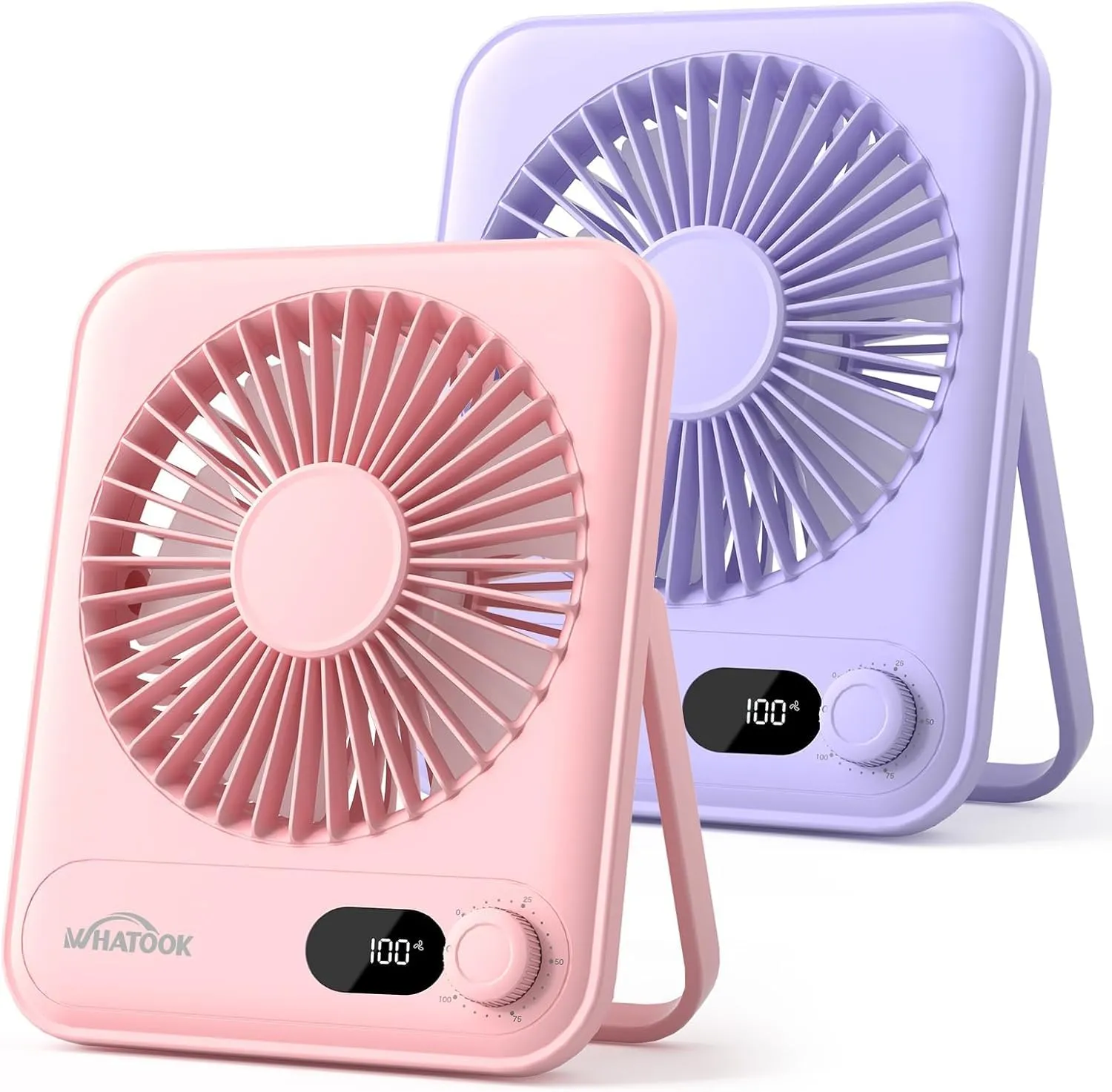 WHATOOK Set di 2 Ventilatori da Tavolo Ricaricabili 5000 mAh, Silenziosi - immagine 1