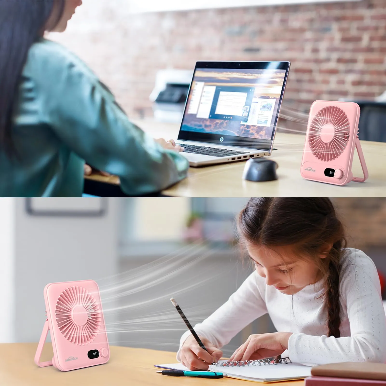 WHATOOK Set di 2 Ventilatori da Tavolo Ricaricabili 5000 mAh, Silenziosi - immagine 7