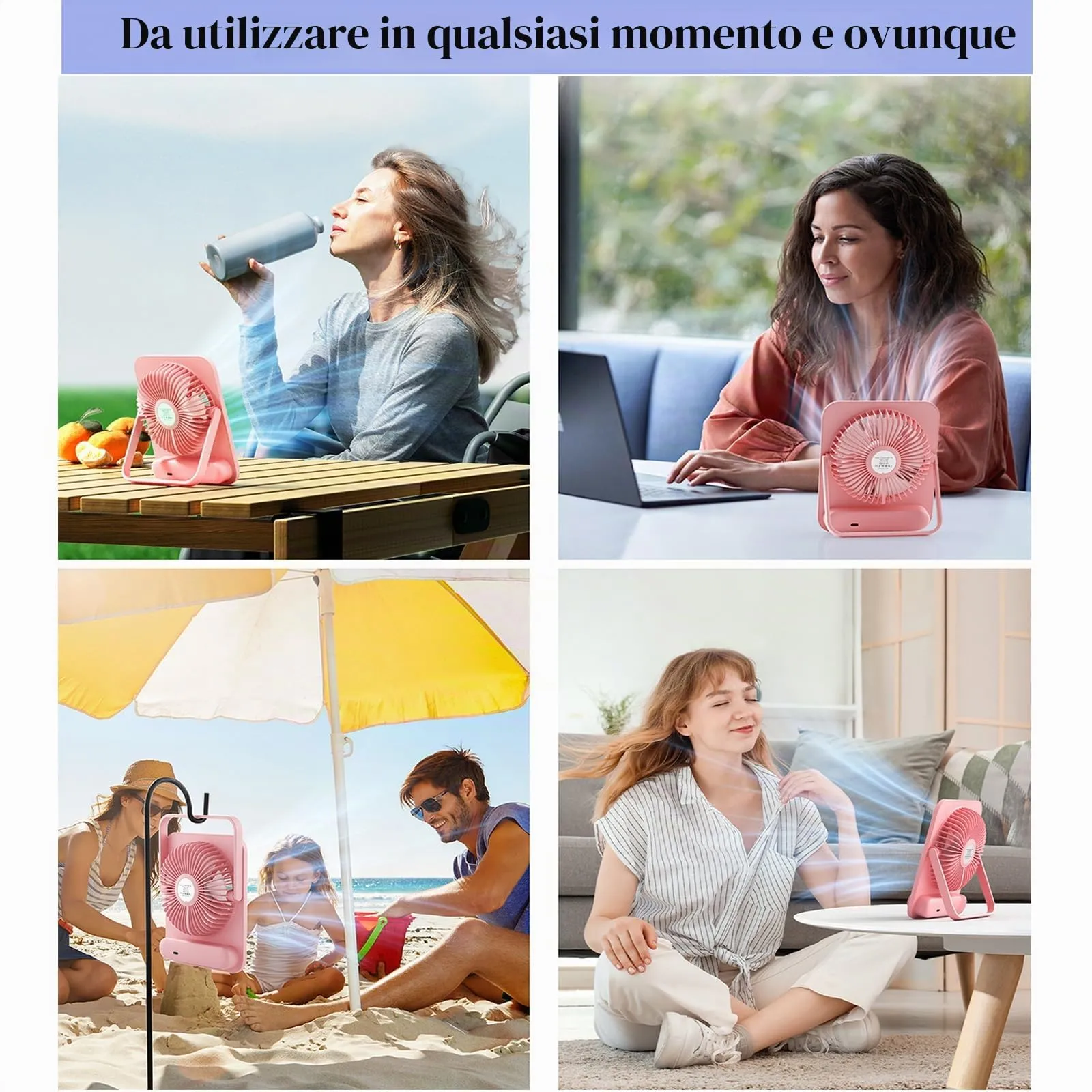 WHATOOK Set di 2 Ventilatori da Tavolo Ricaricabili 5000 mAh, Silenziosi - immagine 8