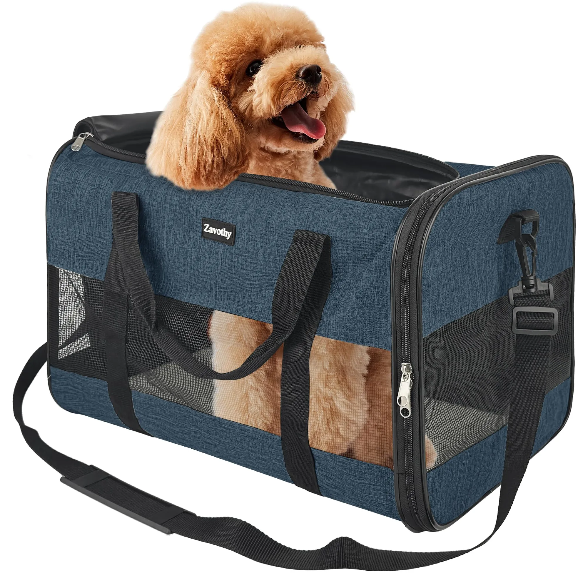 Zavothy Borsa Trasporto per Gatti e Cani, Traspirante e Pieghevole con Tracolla Regolabile e Materasso Rimovibile, Blu Scuro, L - immagine 1
