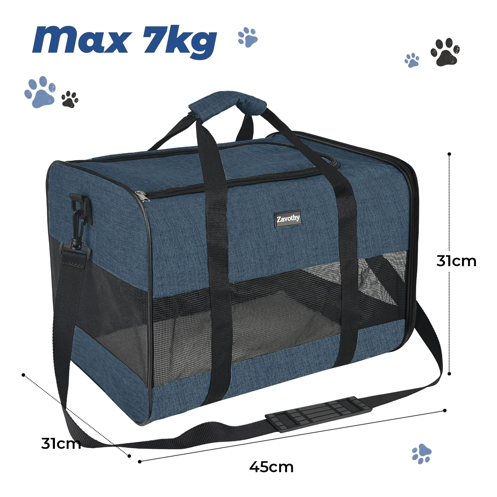 Zavothy Borsa Trasporto per Gatti e Cani, Traspirante e Pieghevole con Tracolla Regolabile e Materasso Rimovibile, Blu Scuro, L - immagine 3