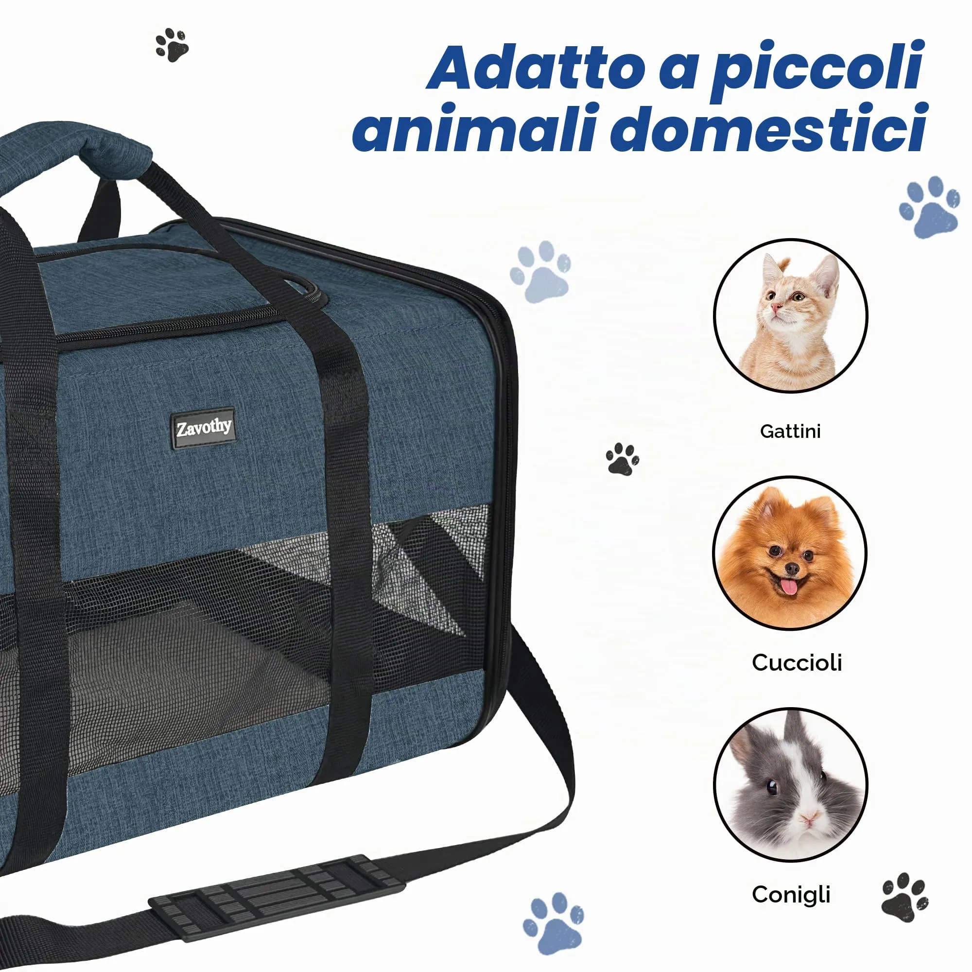 Zavothy Borsa Trasporto per Gatti e Cani, Traspirante e Pieghevole con Tracolla Regolabile e Materasso Rimovibile, Blu Scuro, L - immagine 5