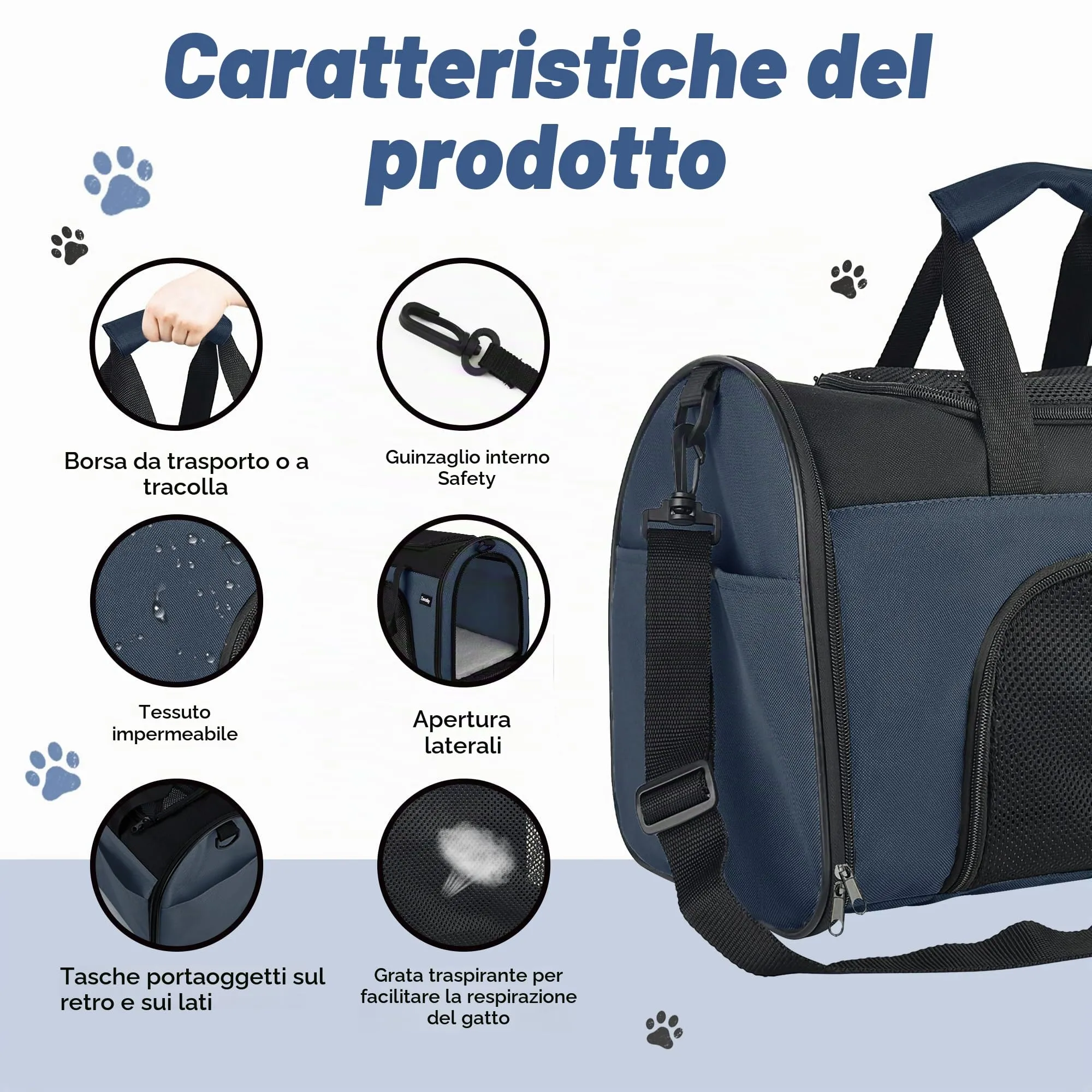 Zavothy Borsa Trasporto per Gatti e Cani, Traspirante e Pieghevole con Tracolla Regolabile e Materasso Removibile, Blu Scuro, S - immagine 2