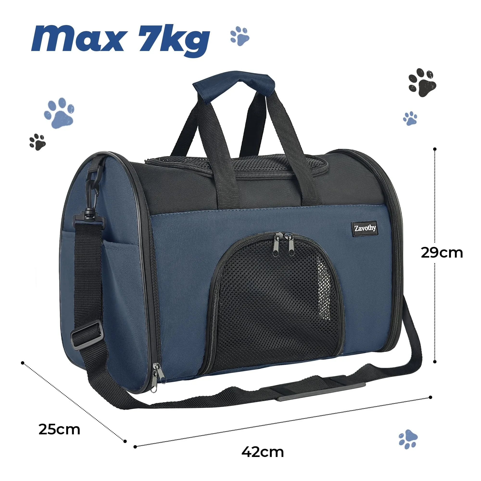 Zavothy Borsa Trasporto per Gatti e Cani, Traspirante e Pieghevole con Tracolla Regolabile e Materasso Removibile, Blu Scuro, S - immagine 3
