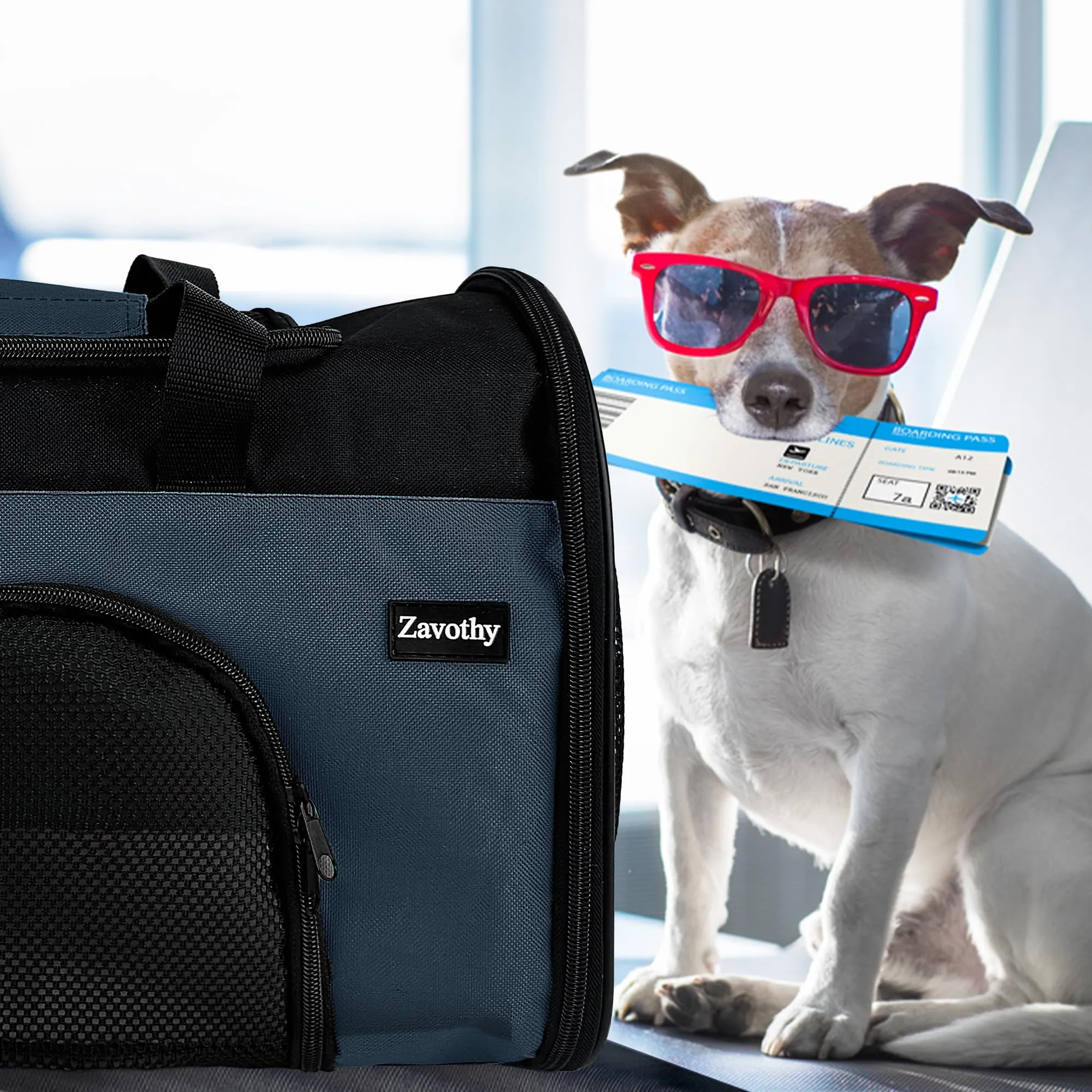 Zavothy Borsa Trasporto per Gatti e Cani, Traspirante e Pieghevole con Tracolla Regolabile e Materasso Removibile, Blu Scuro, S - immagine 9