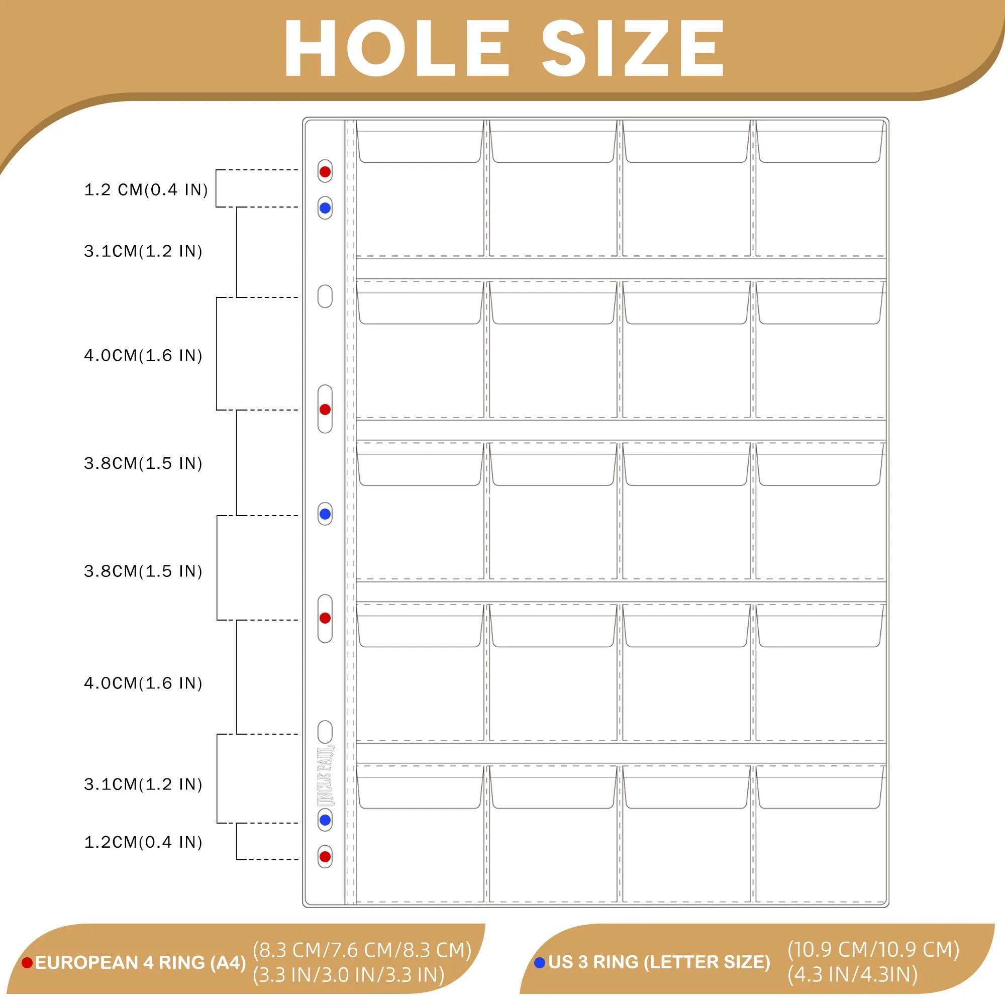 Uncle Paul CS0312520 Fogli per Monete, 25 Fogli, 500 Tasche (48 mm x 44 mm), 9 Fori - immagine 3