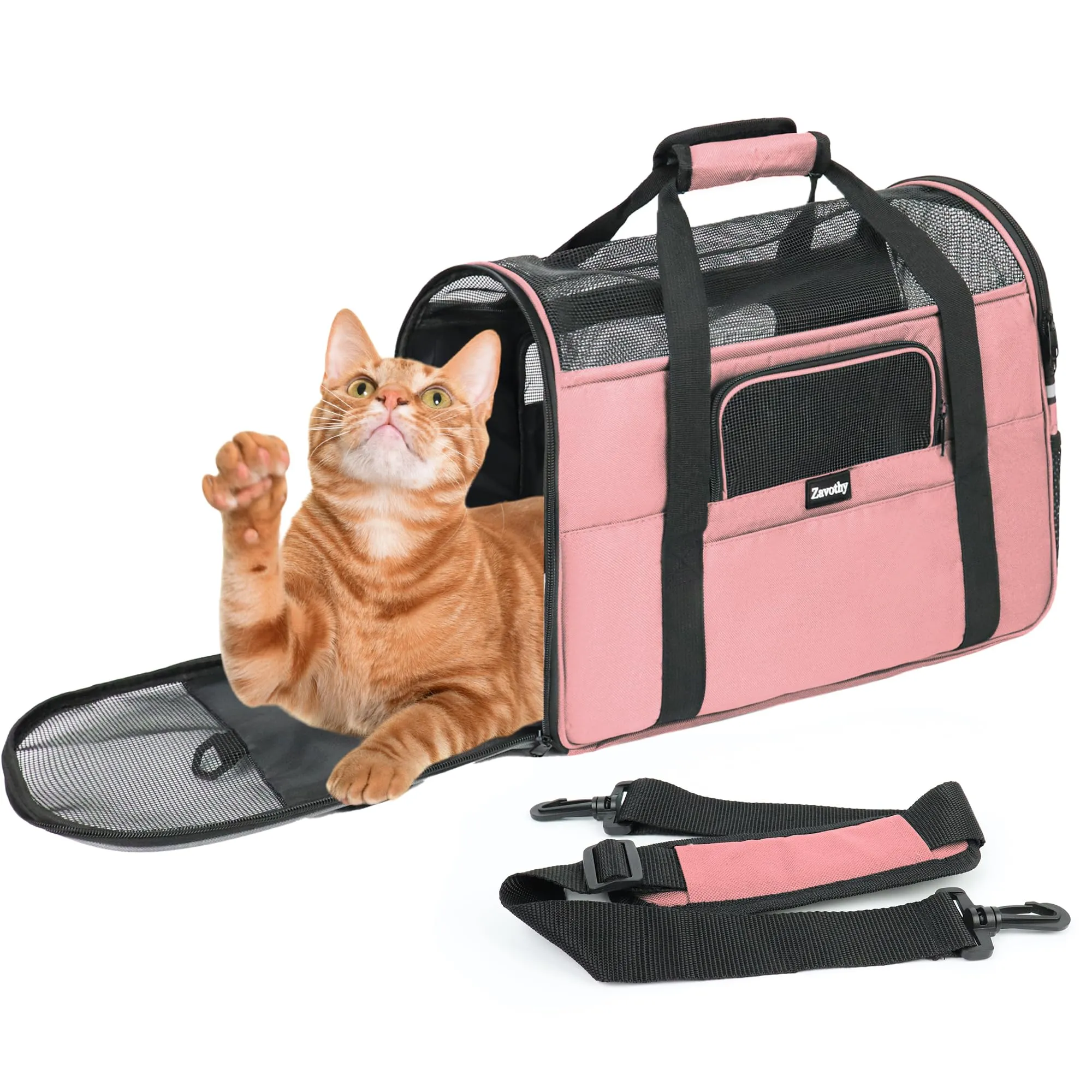 Zavothy Borsa Trasporto per Gatti e Cani, Traspirante e Pieghevole con Tracolla Regolabile e Materasso in Peluche Rimovibile, Rosa Chiaro, M - immagine 2