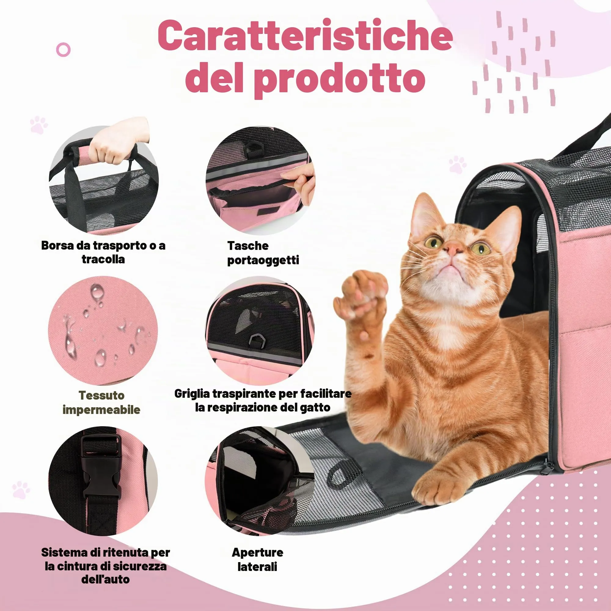 Zavothy Borsa Trasporto per Gatti e Cani, Traspirante e Pieghevole con Tracolla Regolabile e Materasso in Peluche Rimovibile, Rosa Chiaro, M - immagine 4