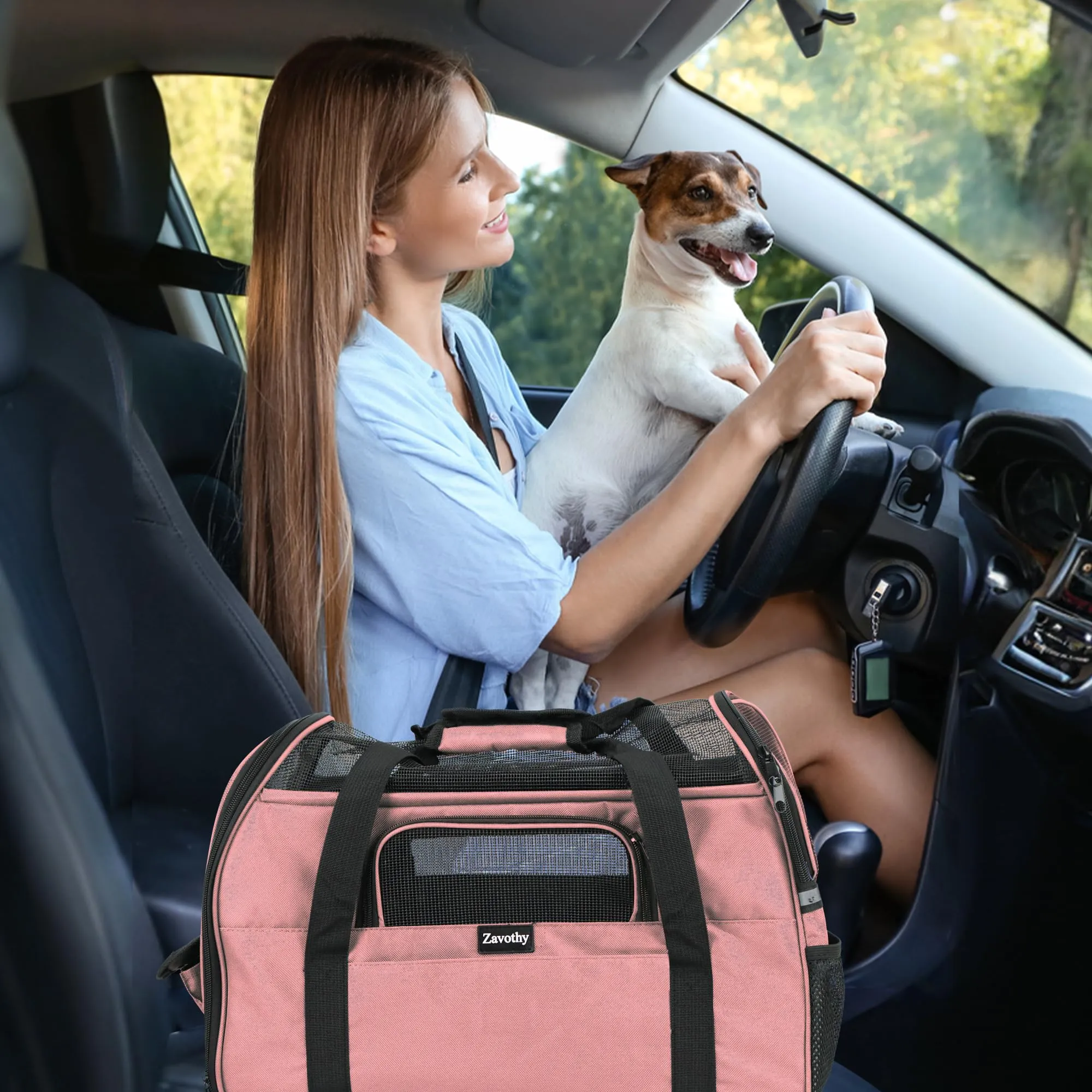Zavothy Borsa Trasporto per Gatti e Cani, Traspirante e Pieghevole con Tracolla Regolabile e Materasso in Peluche Rimovibile, Rosa Chiaro, M - immagine 7