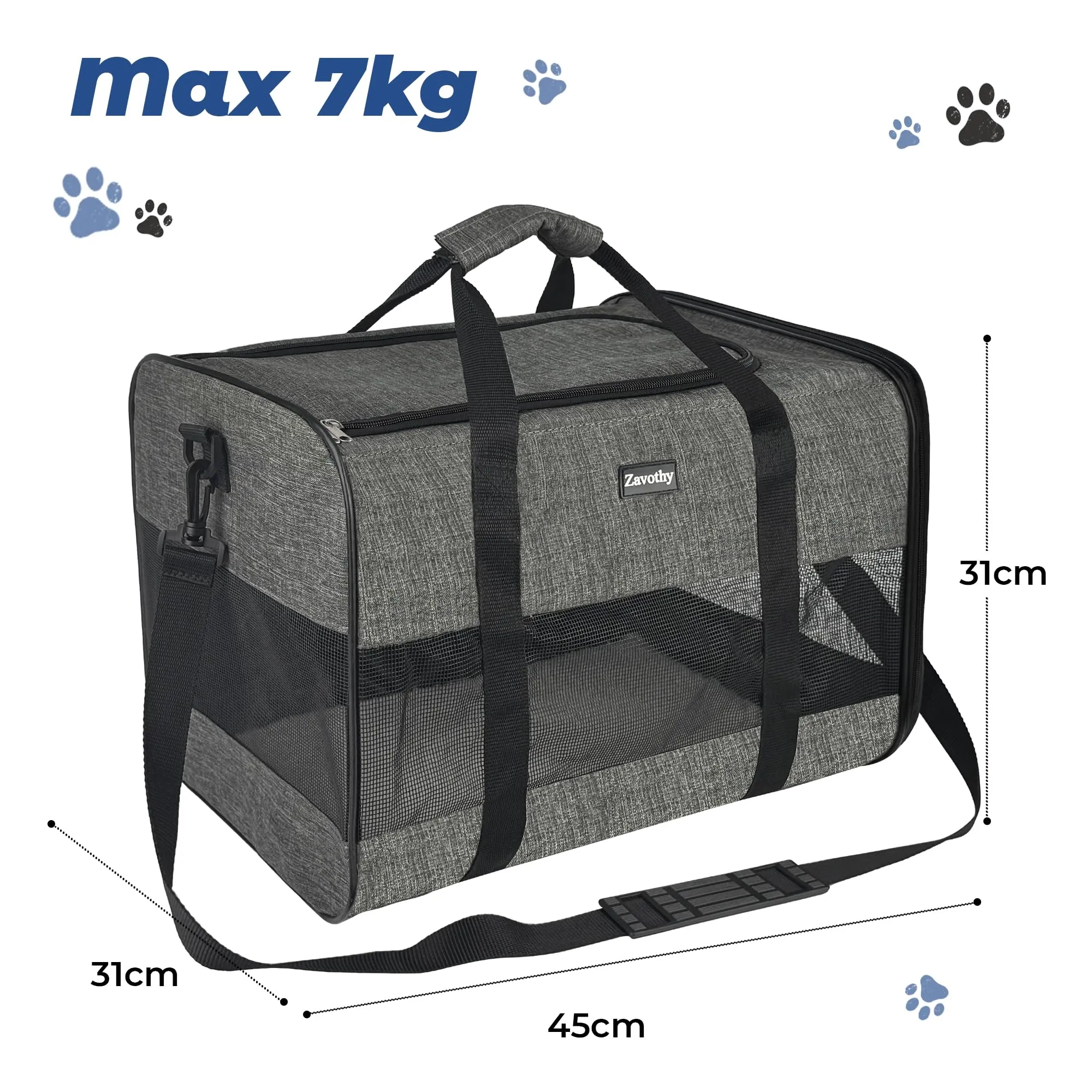Zavothy Borsa per il trasporto per gatti e cani, traspirante e pieghevole, con tracolla regolabile e materasso in peluche rimovibile, Grigio Scuro, L - immagine 2