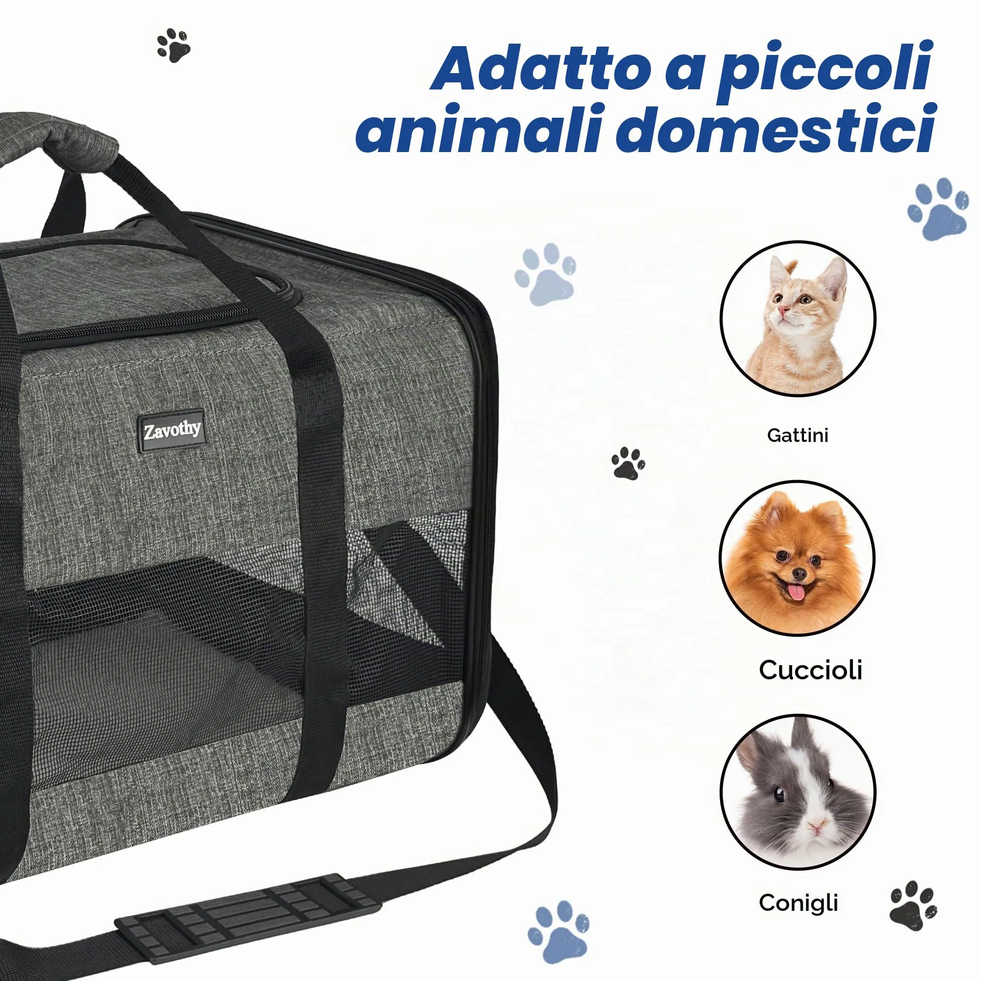 Zavothy Borsa per il trasporto per gatti e cani, traspirante e pieghevole, con tracolla regolabile e materasso in peluche rimovibile, Grigio Scuro, L - immagine 5