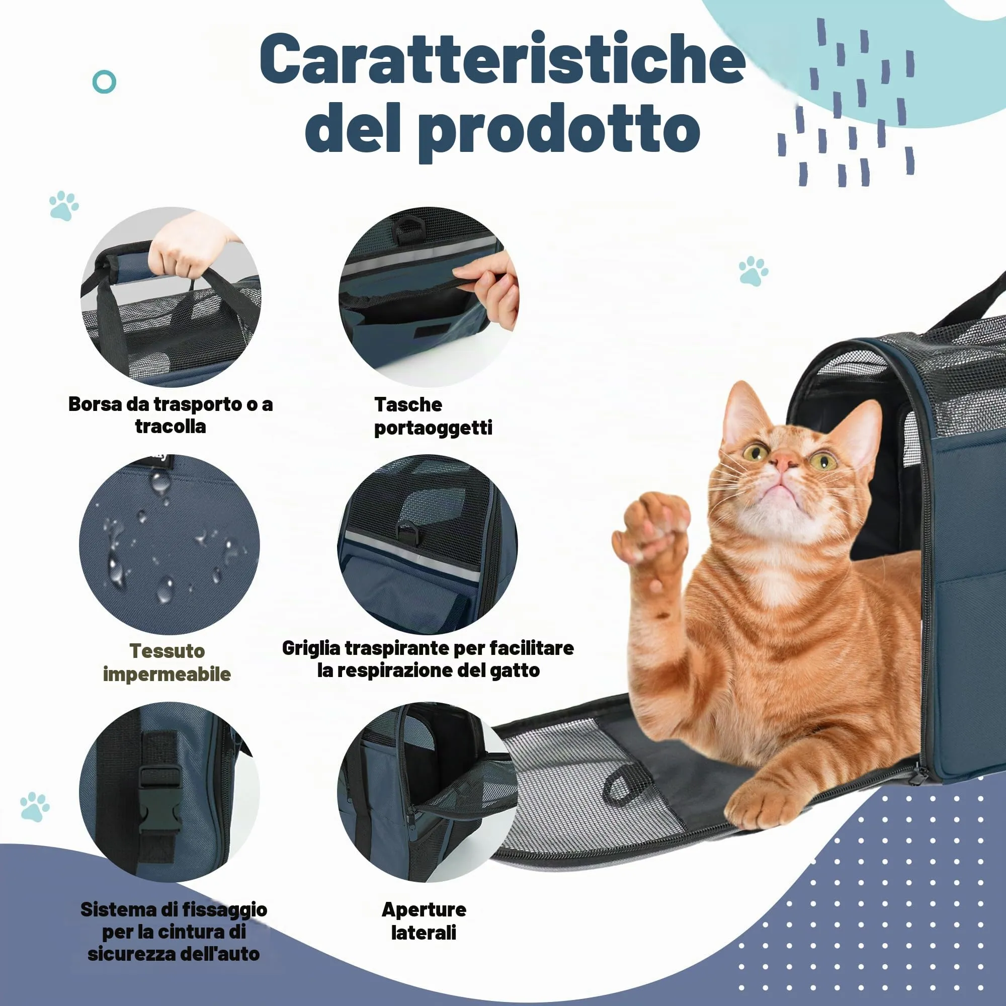 Zavothy Borsa Trasporto per Gatti e Cani Traspirante e Pieghevole con Tracolla Regolabile e Materasso Rimovibile, Blu Scuro, M - immagine 5