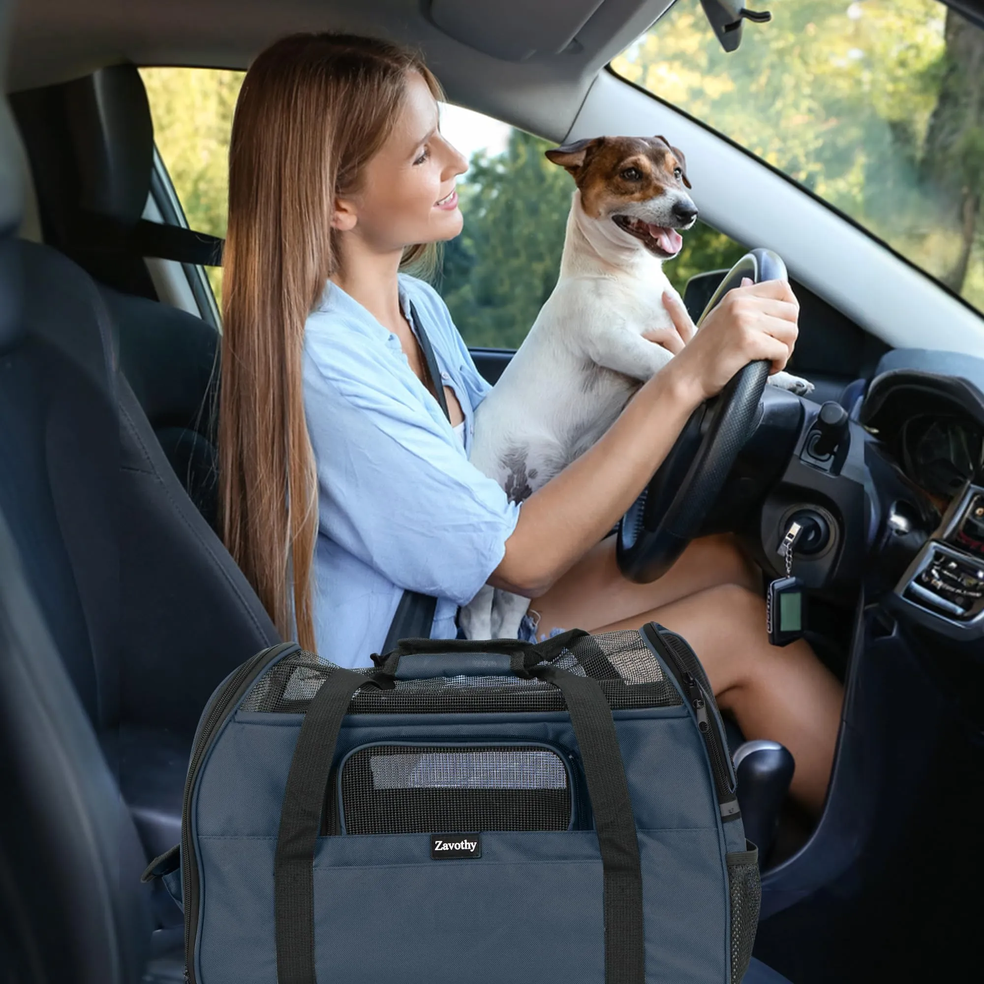 Zavothy Borsa Trasporto per Gatti e Cani Traspirante e Pieghevole con Tracolla Regolabile e Materasso Rimovibile, Blu Scuro, M - immagine 7