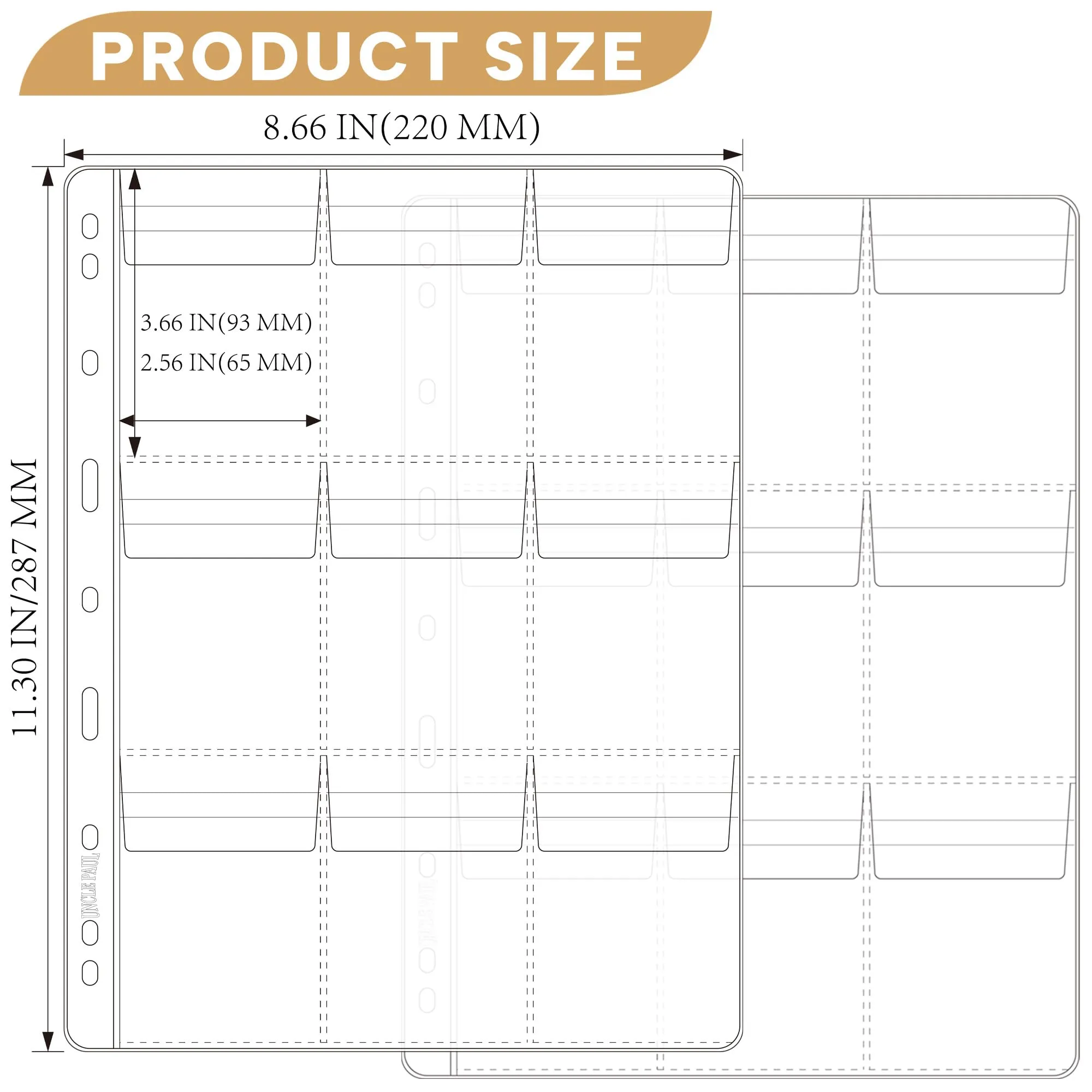 Uncle Paul CS031 - 25 Fogli per Monete, 225 Tasche (93 mm x 65 mm), 9 Fori - immagine 2