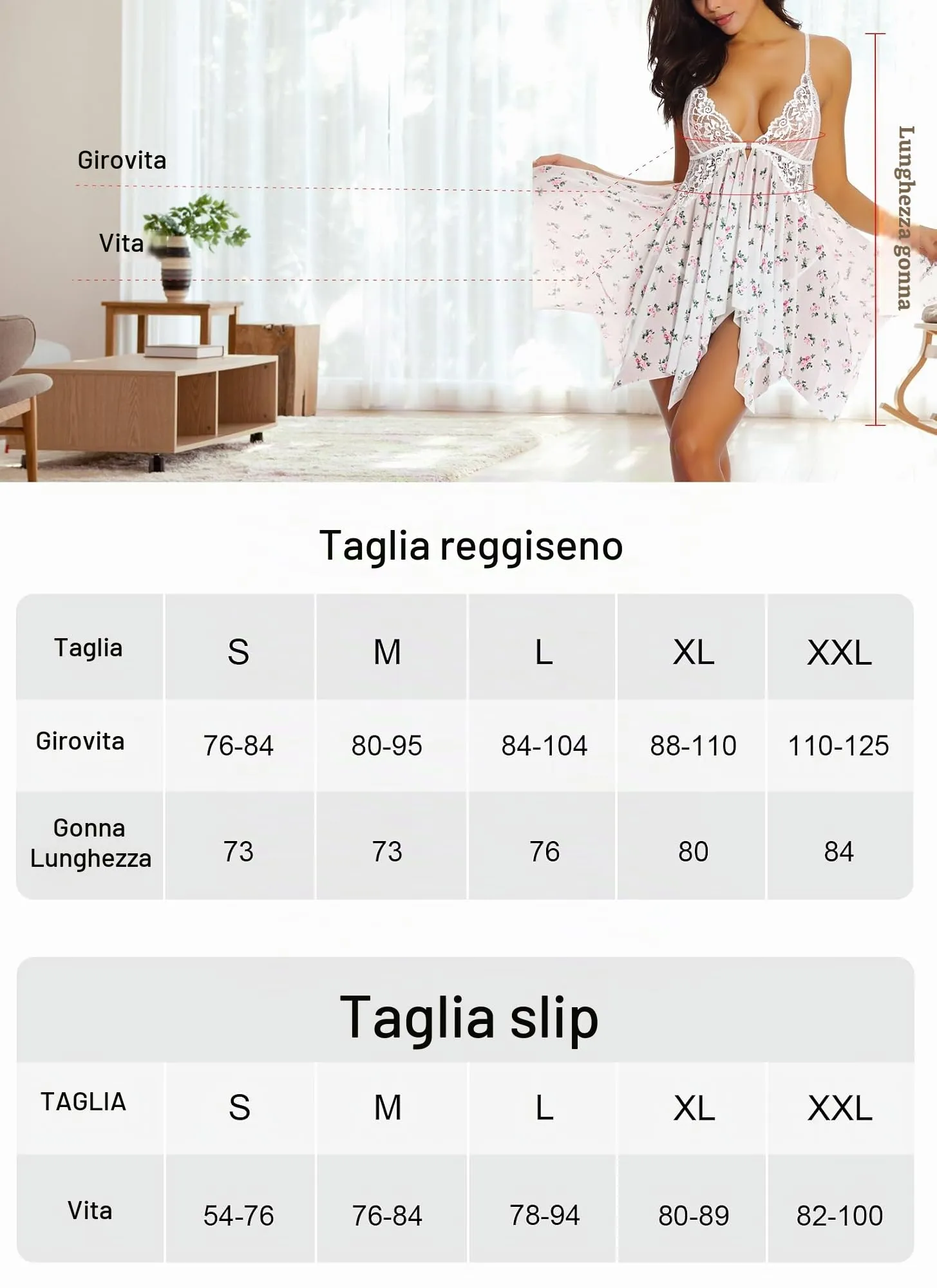 ONGASOFT Set Lingerie Babydoll con Chiusura Frontale e Perizoma, Fiore Bianco, M - immagine 4