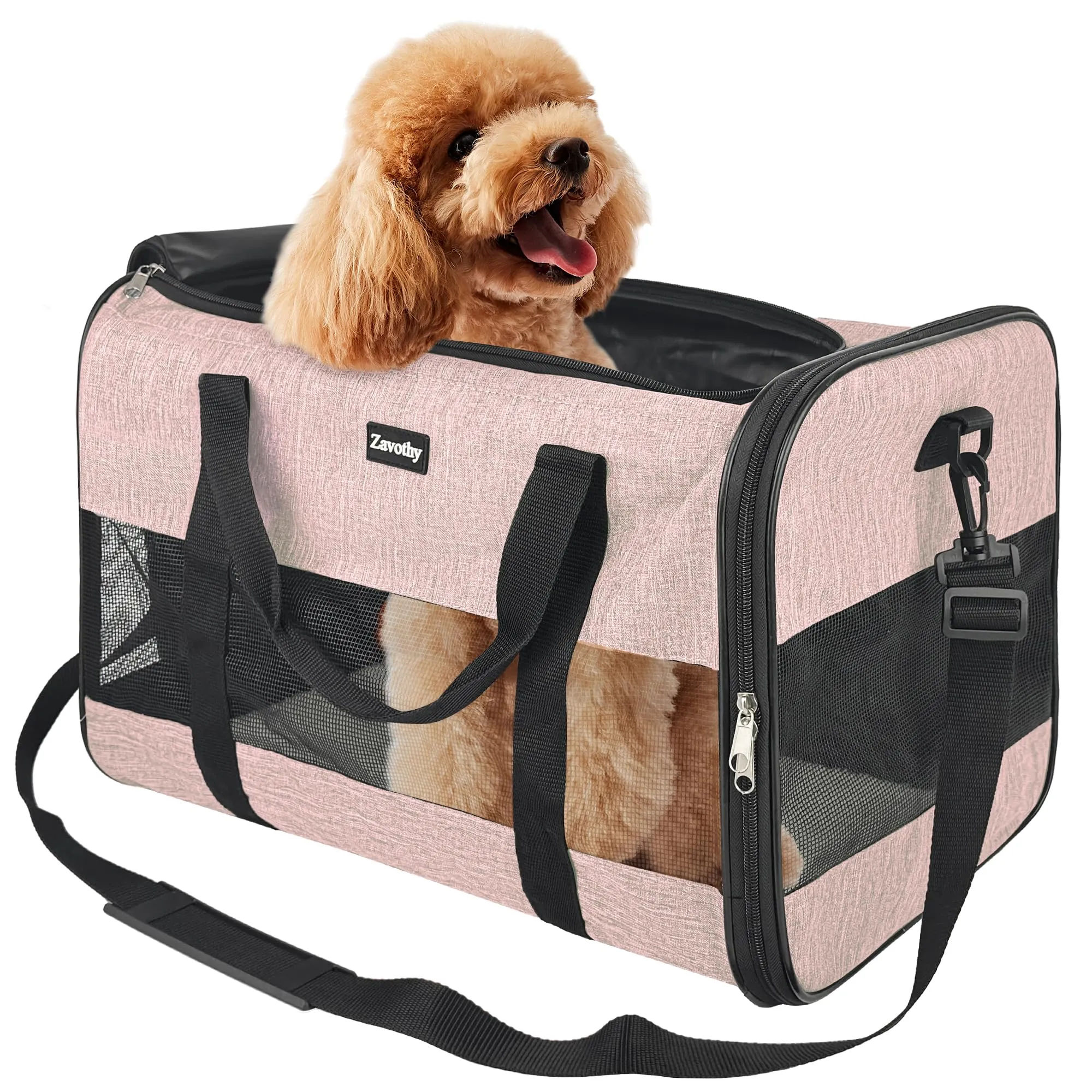 Zavothy Borsa da trasporto per gatti e cani, traspirante e pieghevole, con spallina regolabile e materassino rimovibile, Rosa Chiaro, L - immagine 1