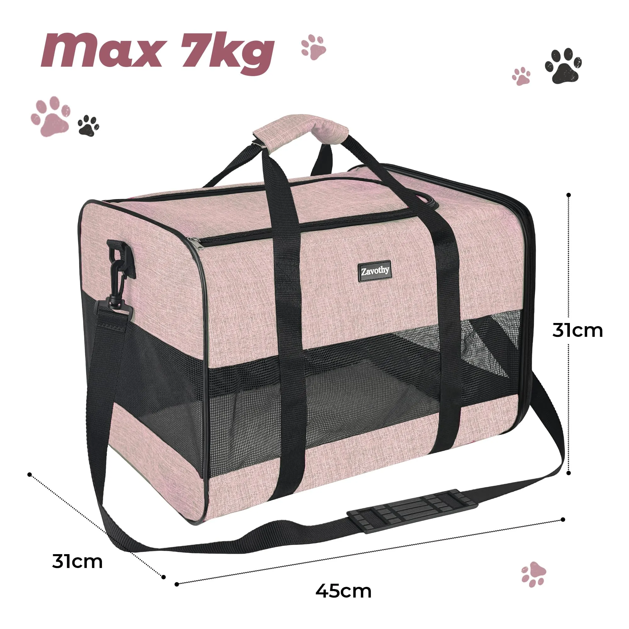 Zavothy Borsa da trasporto per gatti e cani, traspirante e pieghevole, con spallina regolabile e materassino rimovibile, Rosa Chiaro, L - immagine 2