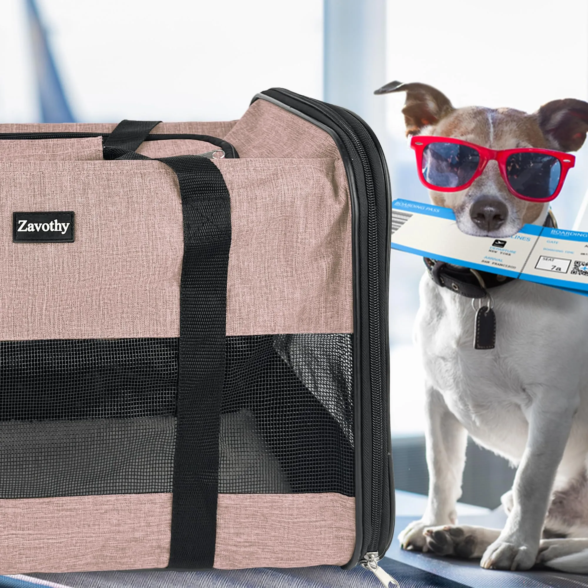 Zavothy Borsa da trasporto per gatti e cani, traspirante e pieghevole, con spallina regolabile e materassino rimovibile, Rosa Chiaro, L - immagine 9