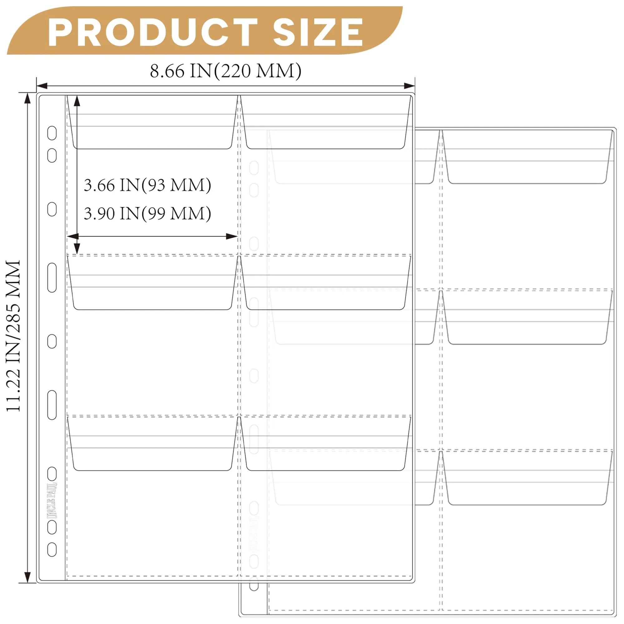 Uncle Paul 25 Fogli con Tasche per Monete, 6 Tasche Standard a 9 Fori, 150 Taschette (99 mm x 93 mm), CS0312506 - immagine 2