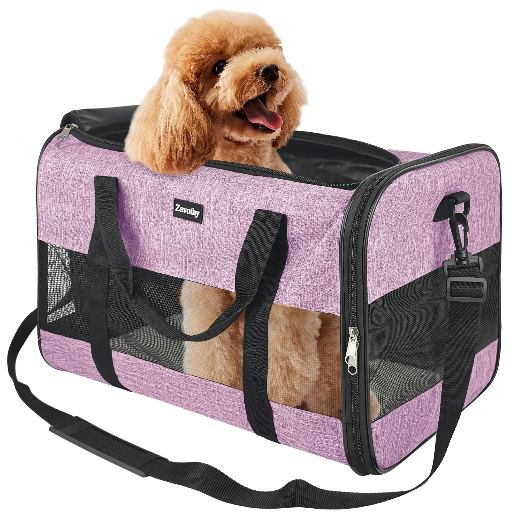 Zavothy Borsa Trasporto per Gatti e Cani, Traspirante e Pieghevole con Tracolla Regolabile e Materasso Rimovibile, Viola, L - immagine 1