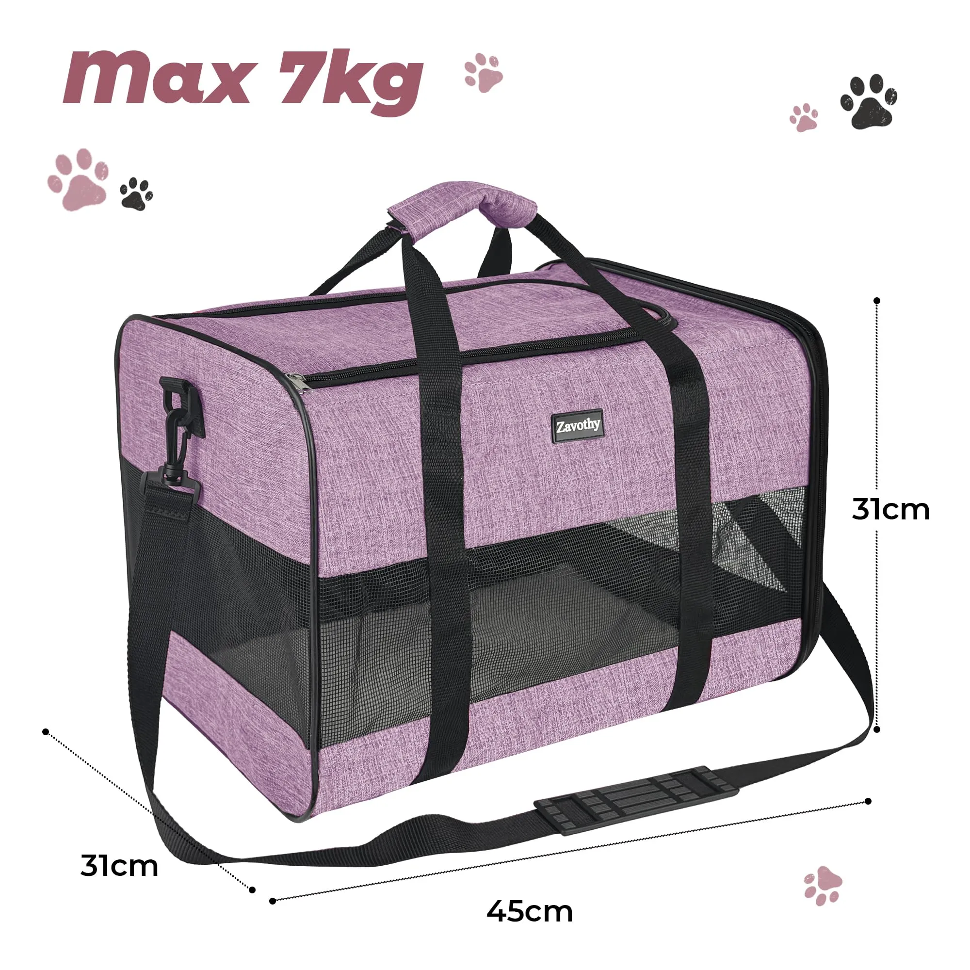 Zavothy Borsa Trasporto per Gatti e Cani, Traspirante e Pieghevole con Tracolla Regolabile e Materasso Rimovibile, Viola, L - immagine 2