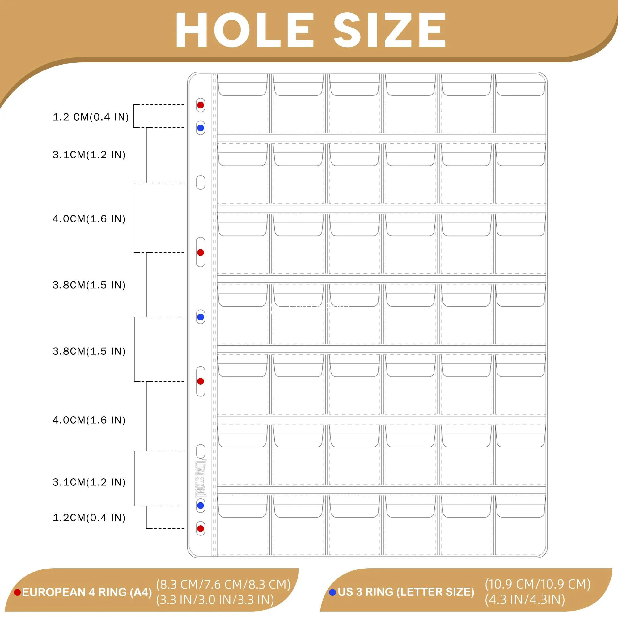 Uncle Paul 25 Fogli con Tasche per Monete, 42 Tasche a 9 Fori (33mm x 28mm), 1050 Taschette, CS0312540 - immagine 3
