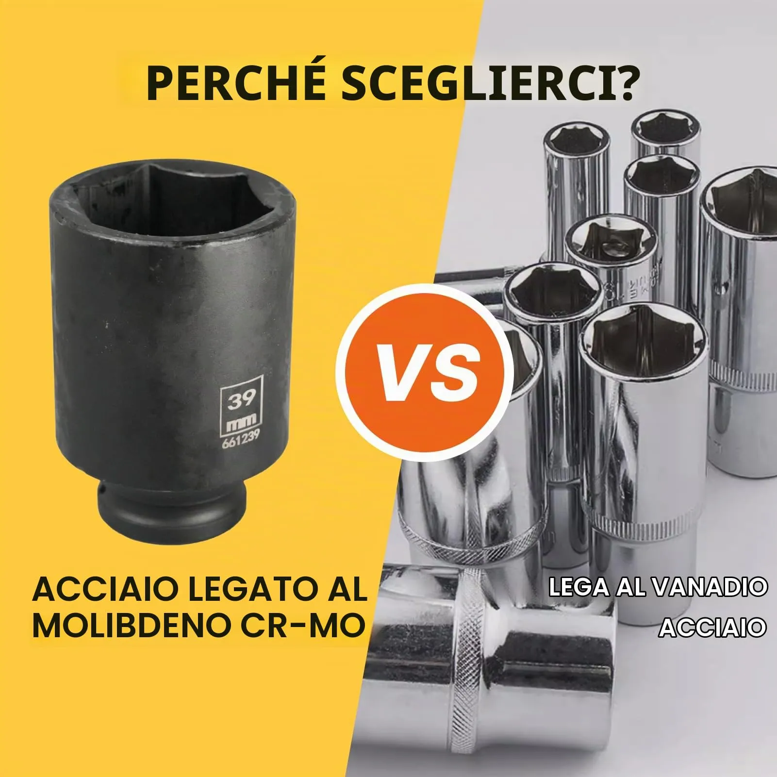 Flewdart Bussola Lunga Esagonale 1/2" 39mm, Acciaio al Cromo Molibdeno CR-MO, Lunghezza 78mm - immagine 3